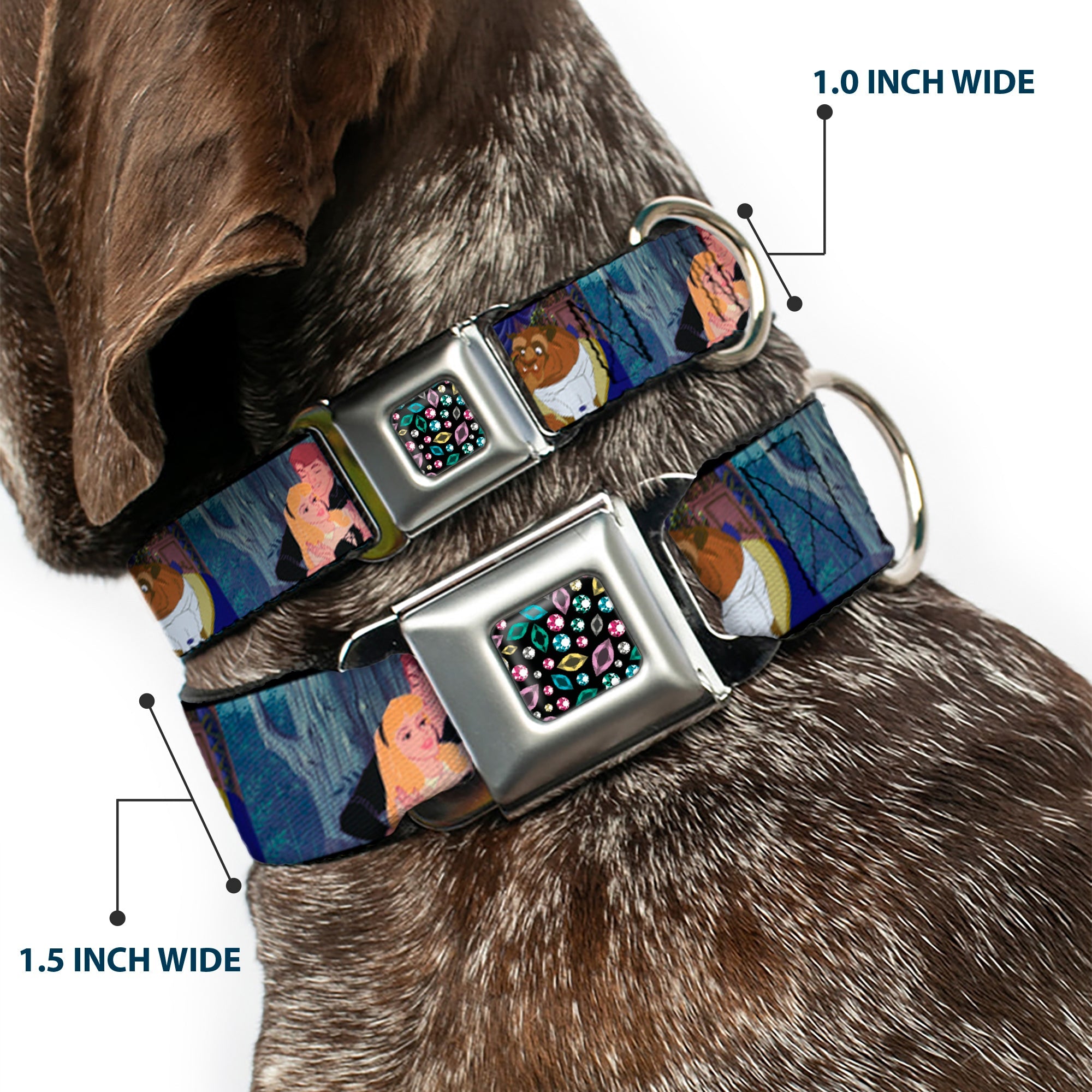 Princess Jewels Full Color Black Multi Color Seatbelt Buckle Collar - Disney Princess Scenes Framed