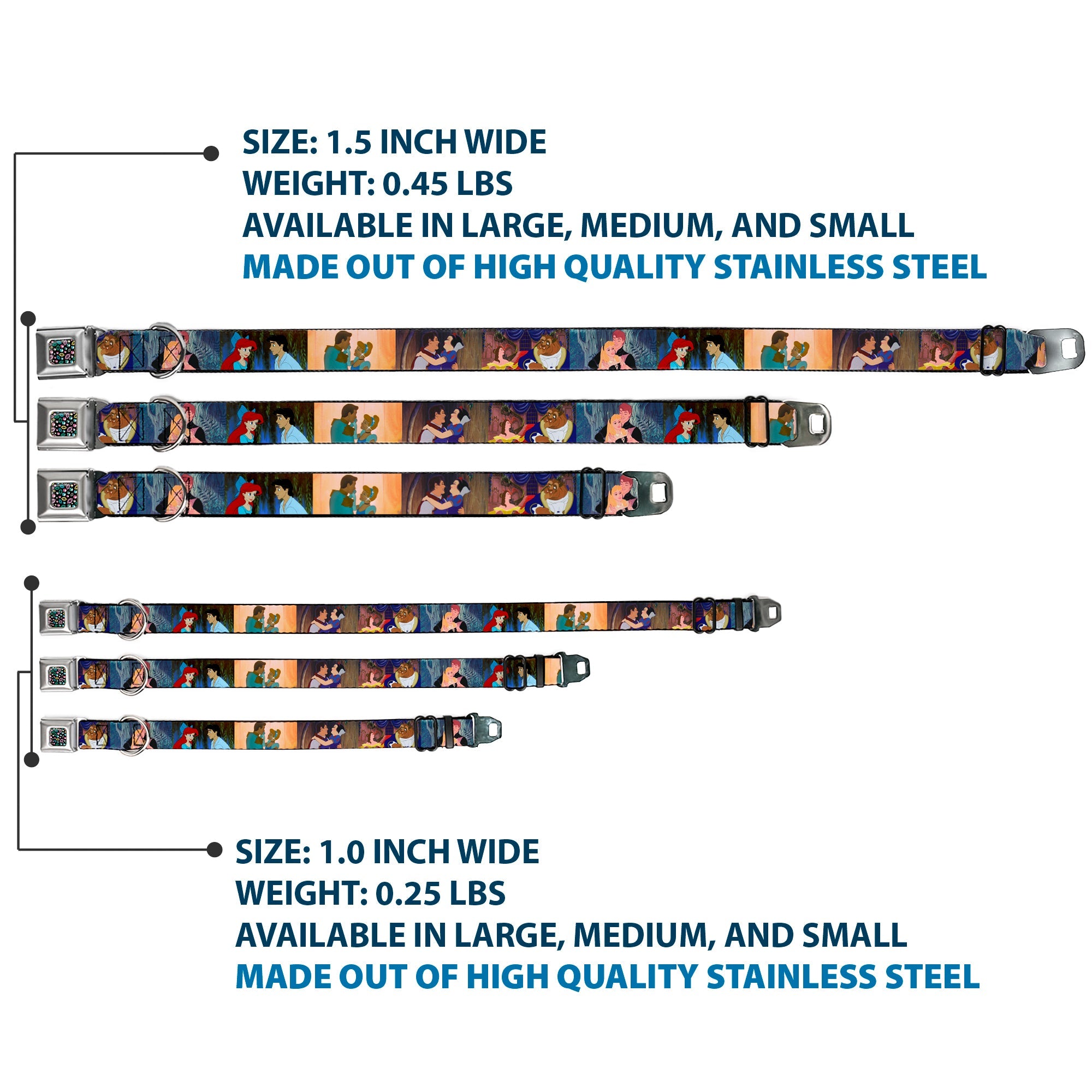 Princess Jewels Full Color Black Multi Color Seatbelt Buckle Collar - Disney Princess Scenes Framed