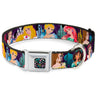 Princess Jewels Full Color Black Multi Color Seatbelt Buckle Collar - Disney Princess Poses/Castle Silhouettes Purples/Multi Color