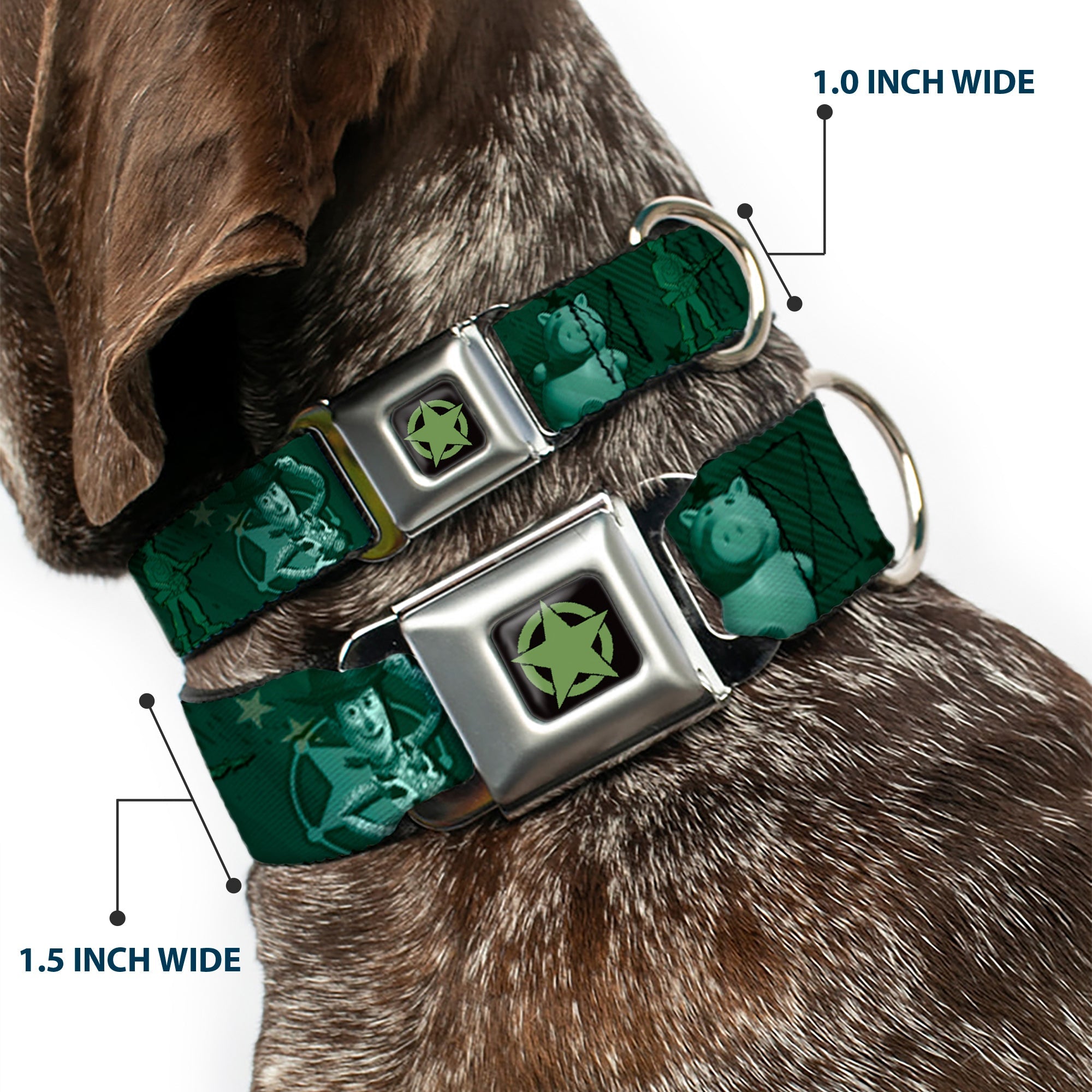 Toy Story Star Icon Full Color Black/Green Seatbelt Buckle Collar - Woody & Friends KEEP CALM & REACH FOR THE SKY Blues