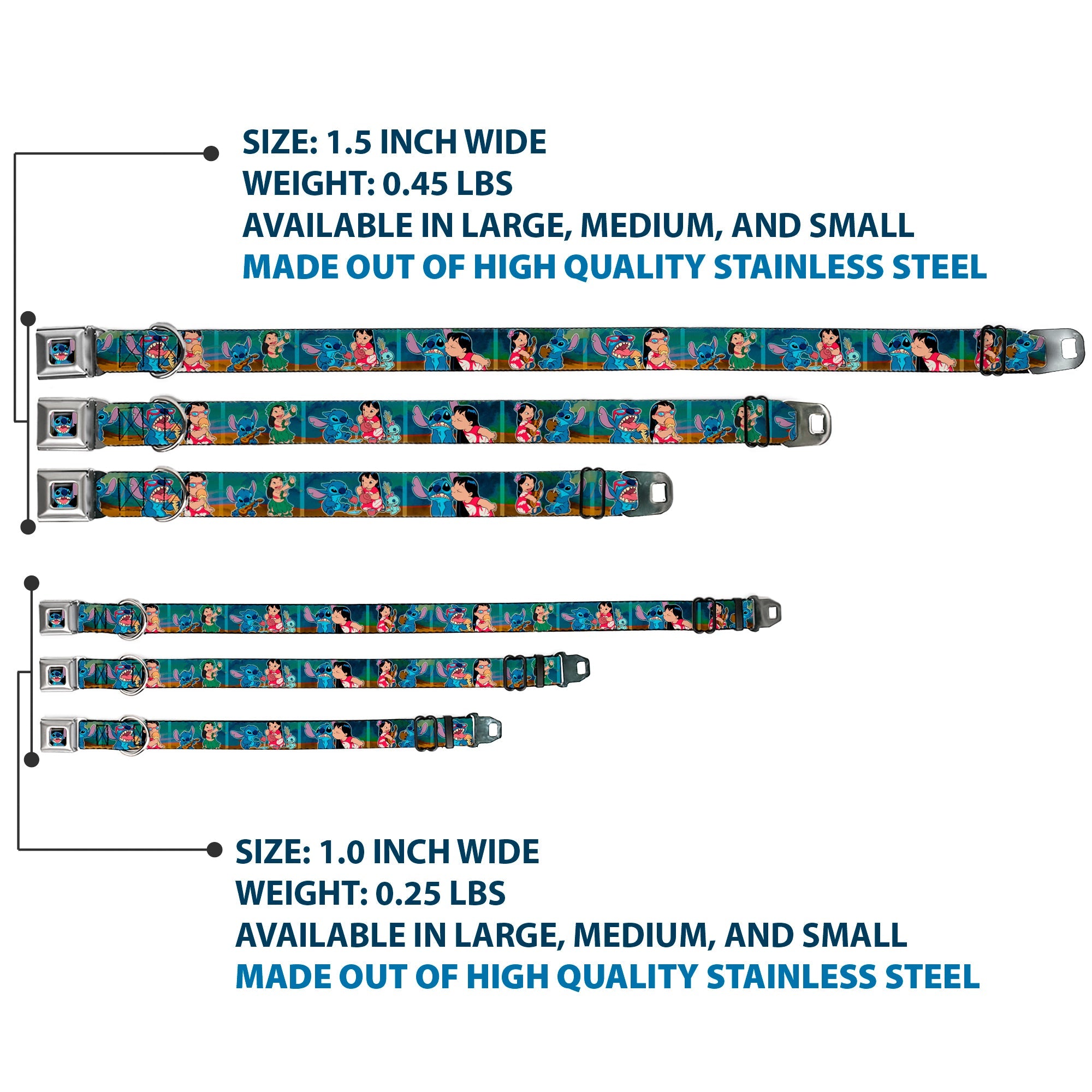 Stitch Smiling CLOSE-UP Full Color Black Seatbelt Buckle Collar - Lilo & Stitch 5-Scene Blocks