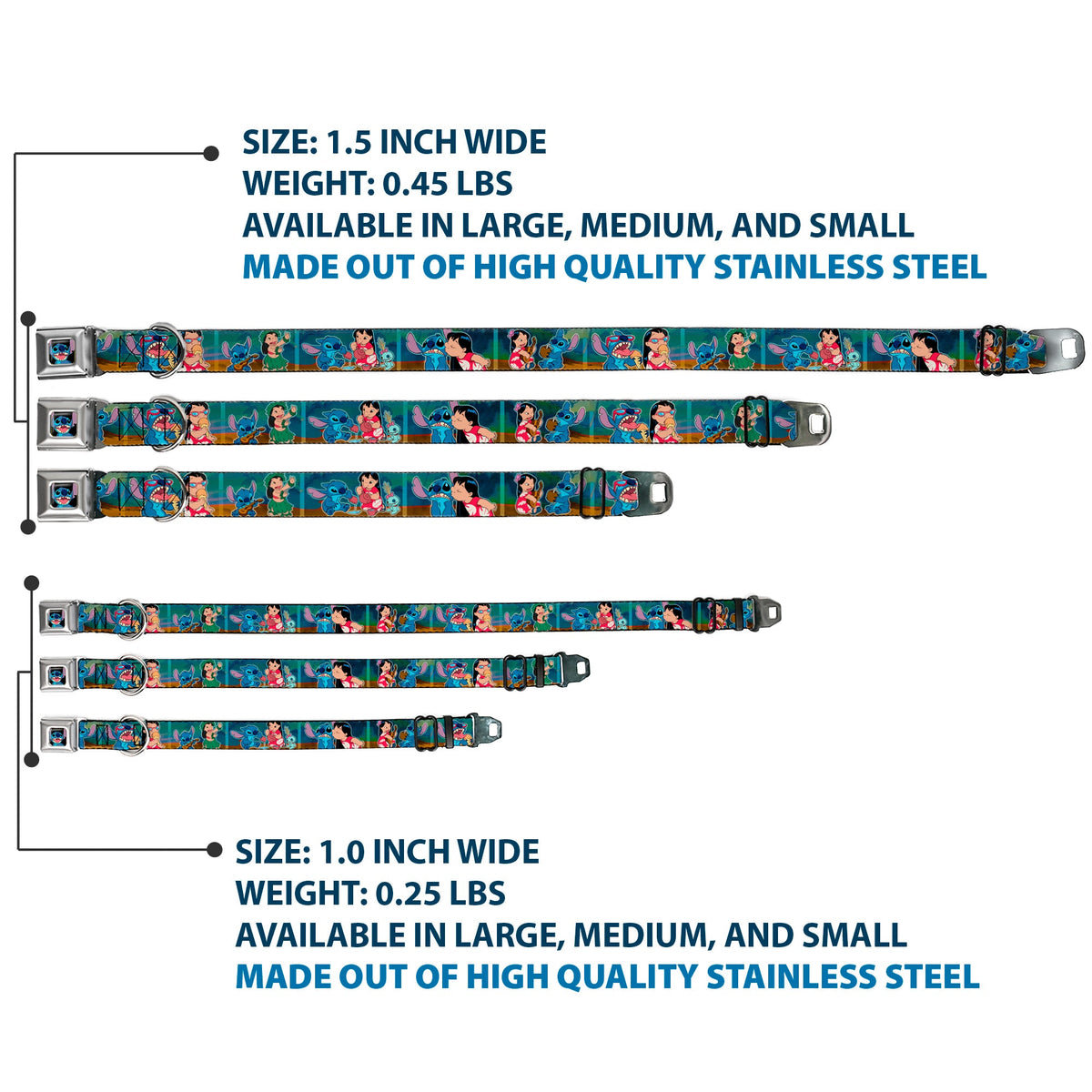 Stitch Smiling CLOSE-UP Full Color Black Seatbelt Buckle Collar - Lilo & Stitch 5-Scene Blocks