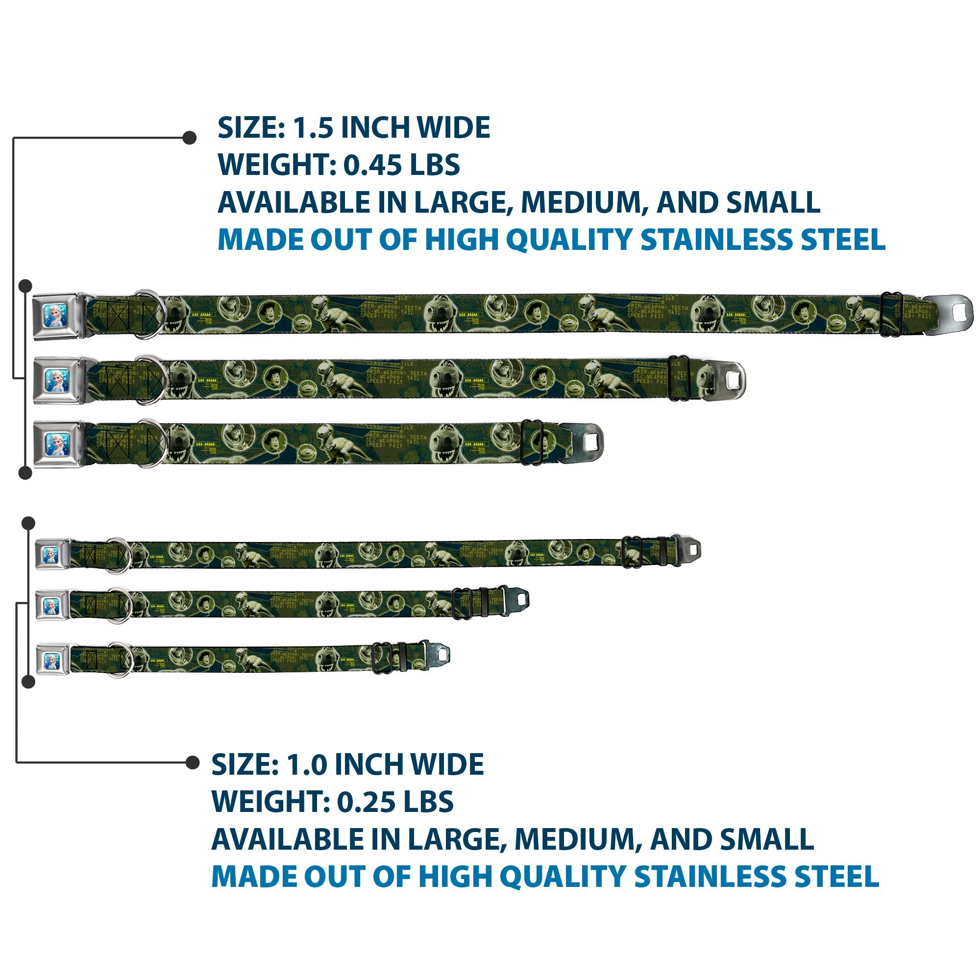 Rex Silhouette Full Colot Black Blue Green Seatbelt Buckle Collar - Buzz Poses/Stars LIKE A BUZZ