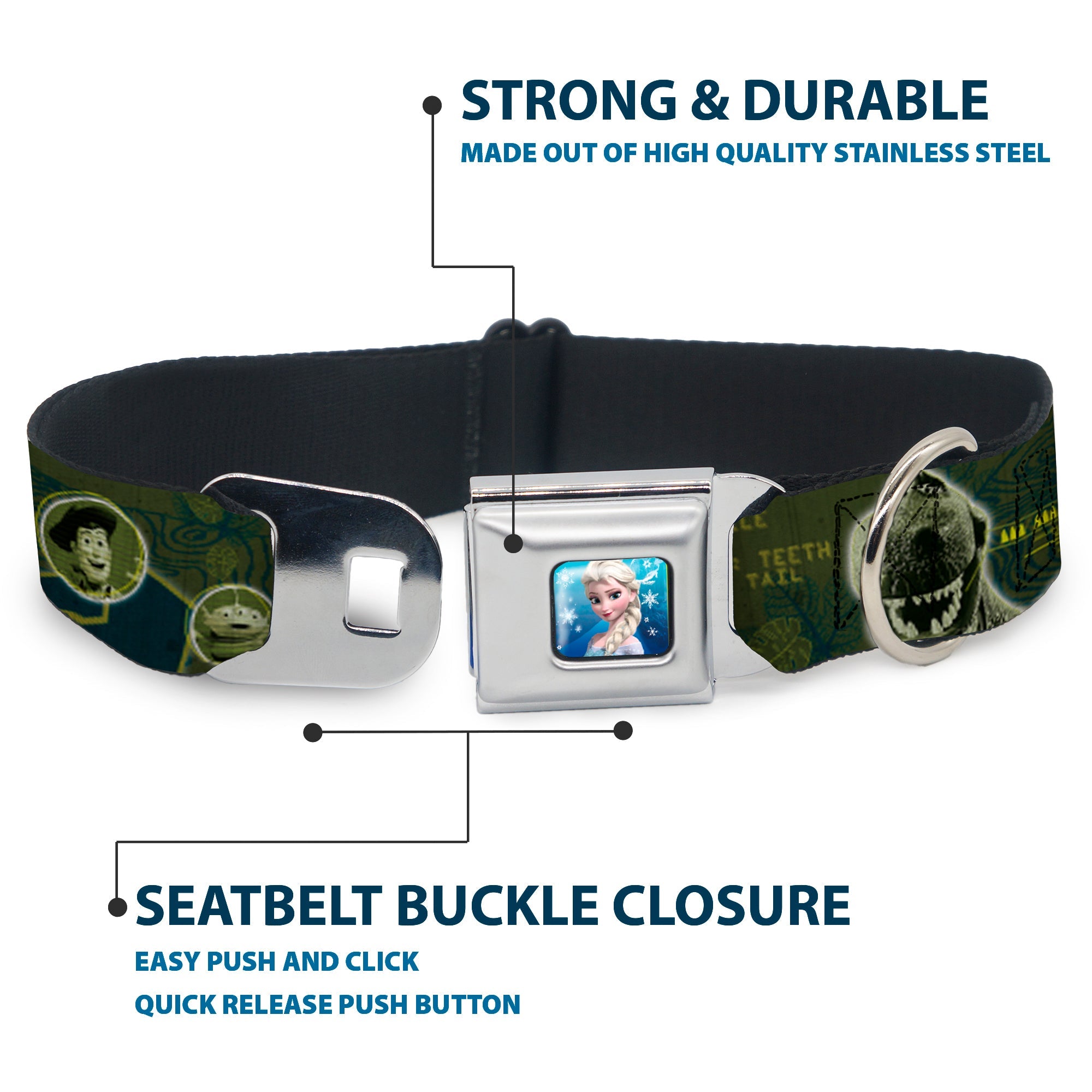 Rex Silhouette Full Colot Black Blue Green Seatbelt Buckle Collar - Buzz Poses/Stars LIKE A BUZZ