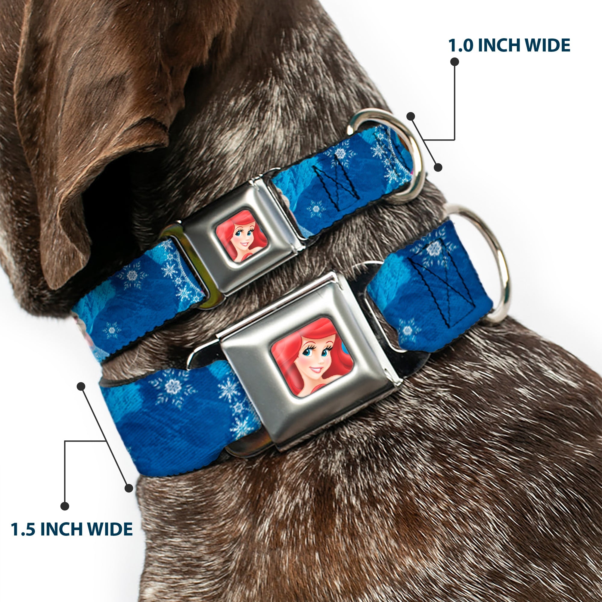 Frozen Elsa the Snow Queen Pose Snowflakes Full Color Blue White Seatbelt Buckle Collar - Anna & Elsa Poses/Castle & Mountains Blues