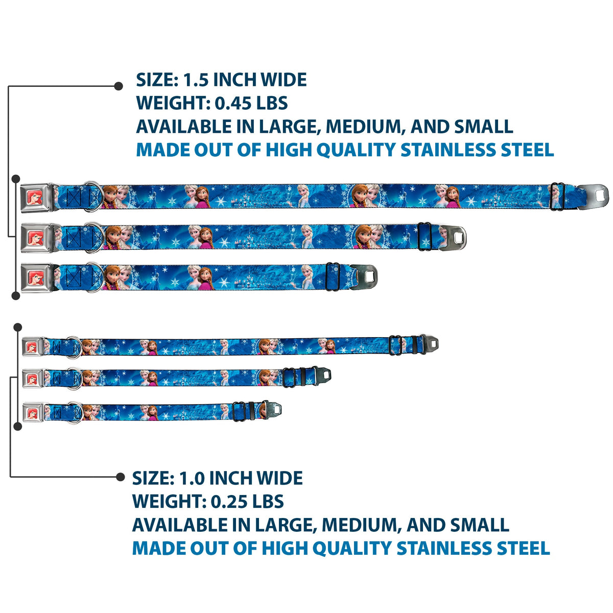 Frozen Elsa the Snow Queen Pose Snowflakes Full Color Blue White Seatbelt Buckle Collar - Anna & Elsa Poses/Castle & Mountains Blues