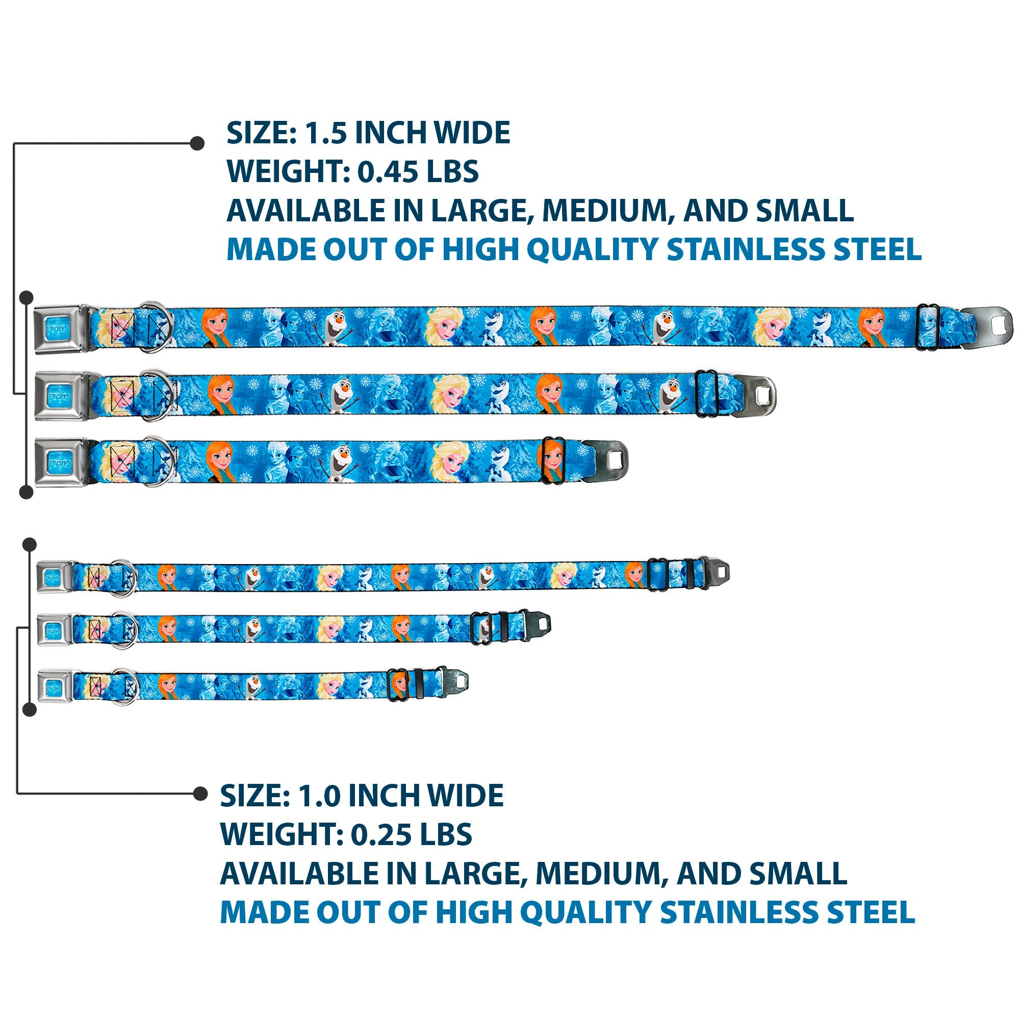 FROZEN Logo Full Color Blues Seatbelt Buckle Collar - Frozen Character Poses Blues