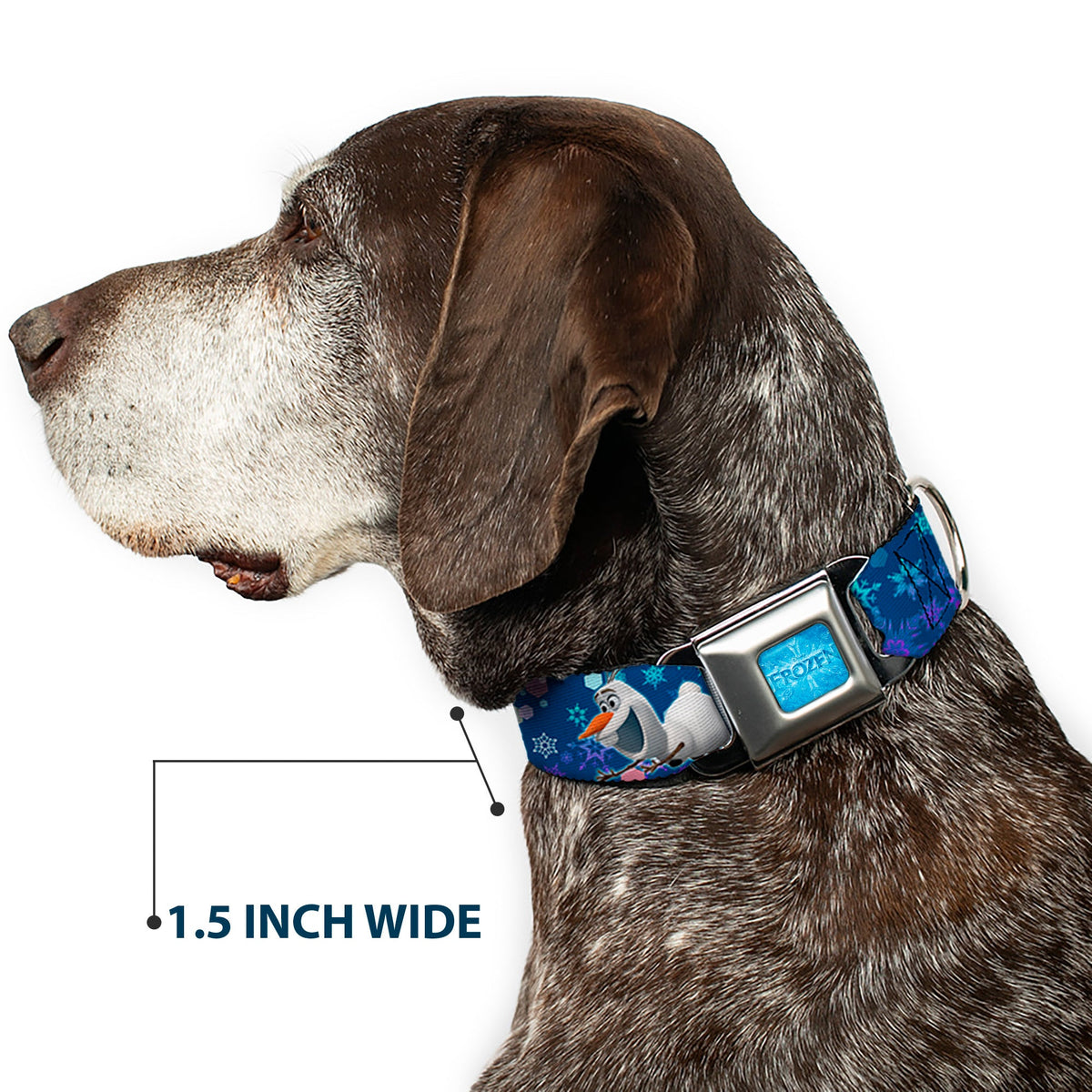 FROZEN Logo Full Color Blues Seatbelt Buckle Collar - Frozen Olaf Poses/Snowflakes Blues
