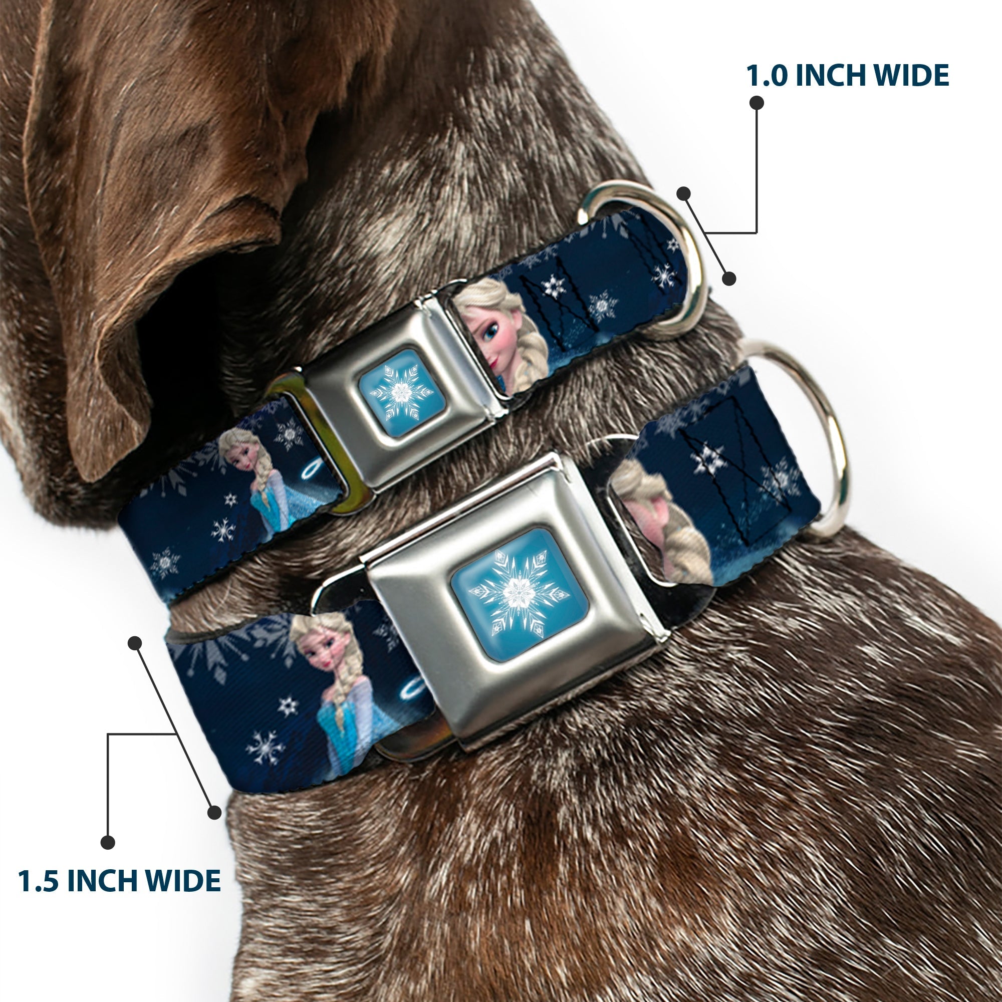 Frozen Snowflake Full Color Blue White Seatbelt Buckle Collar - Elsa the Snow Queen Poses/Snowflakes LET IT GO Blues/White