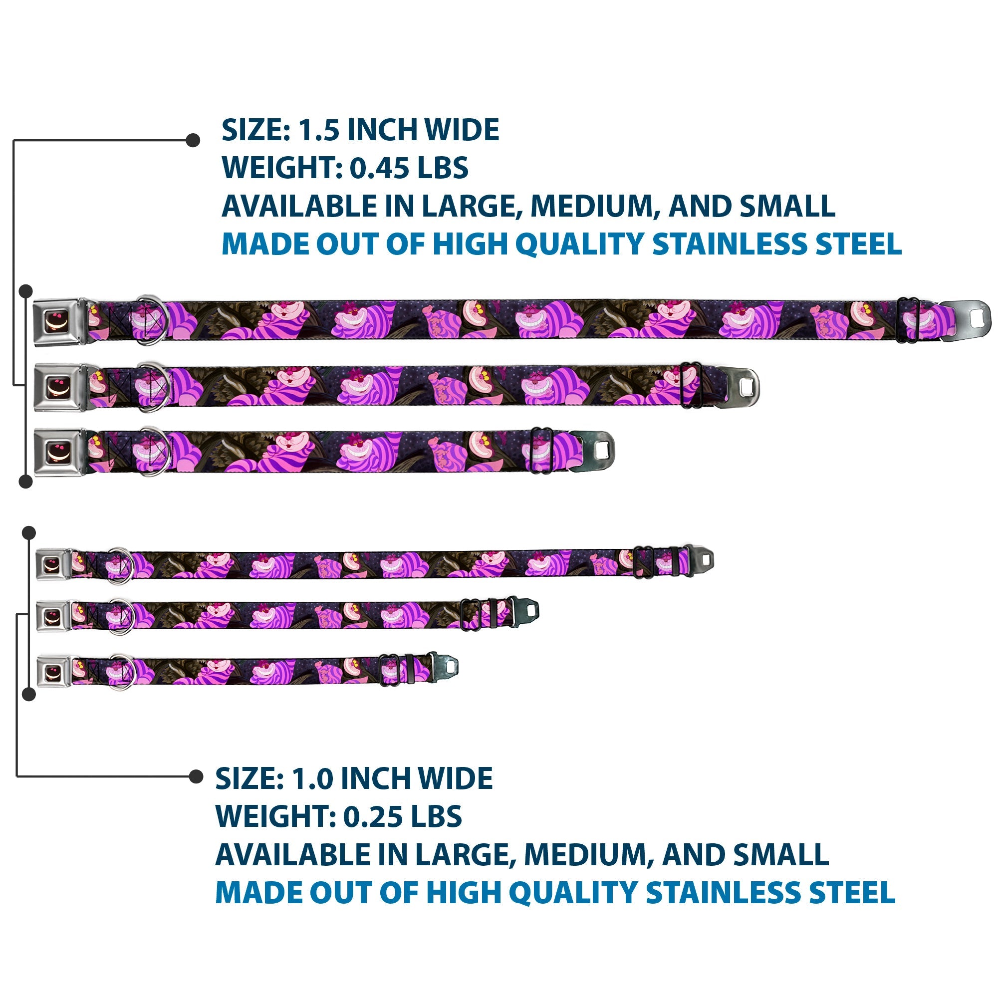 Cheshire Cat Eyes Smile Full Color Seatbelt Buckle Collar - Cheshire Cat Tree Poses