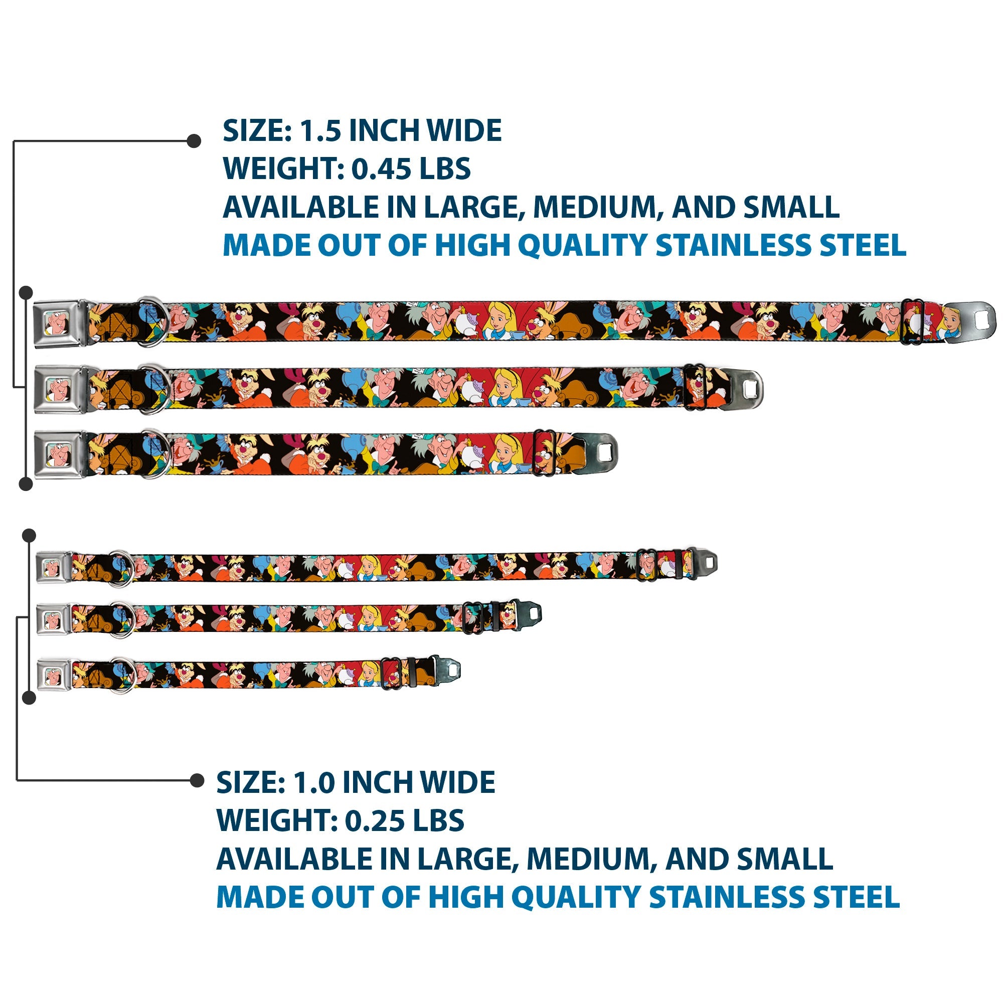 Mad Hatter Face Full Color Seatbelt Buckle Collar - Mad Hatters Tea Party Poses