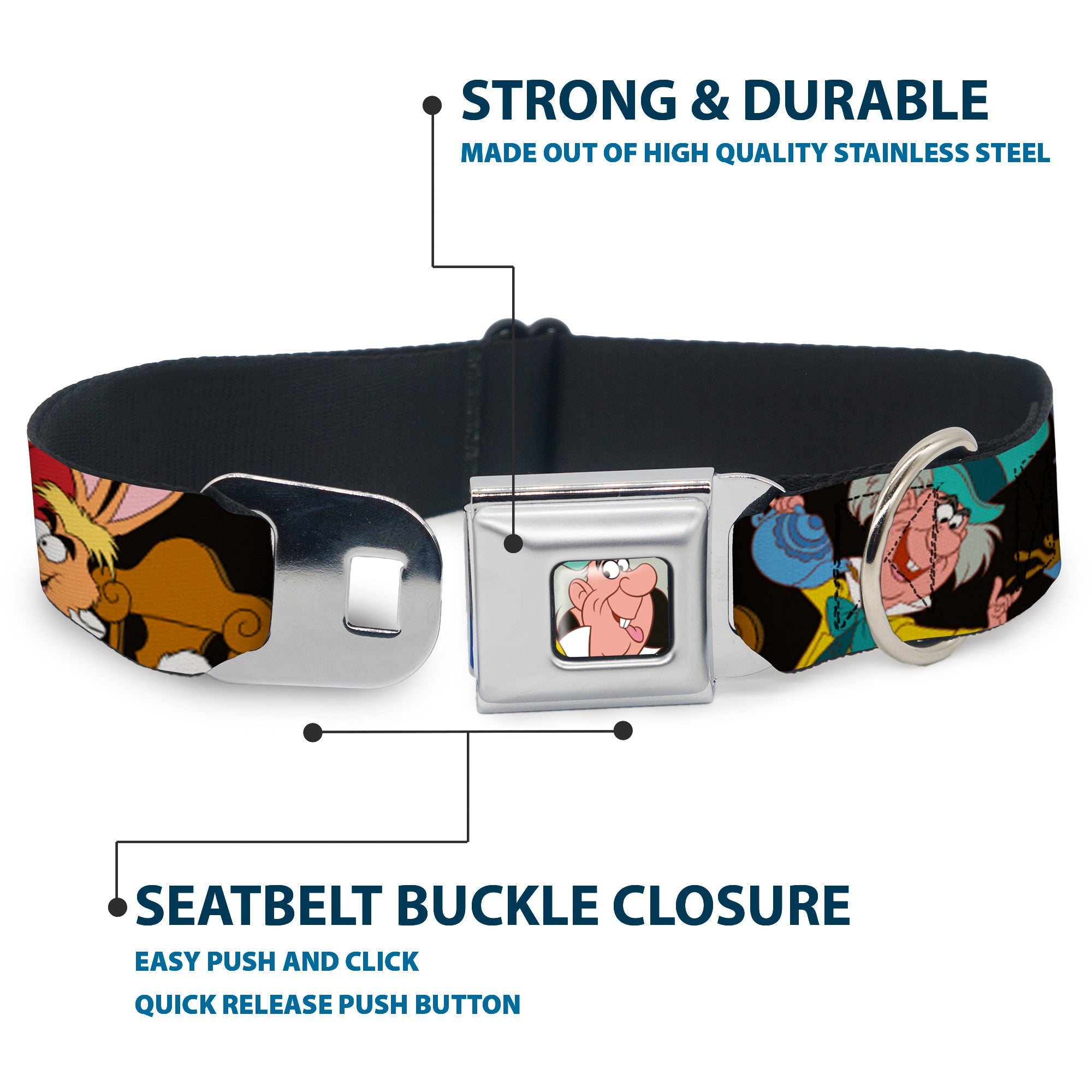 Mad Hatter Face Full Color Seatbelt Buckle Collar - Mad Hatters Tea Party Poses