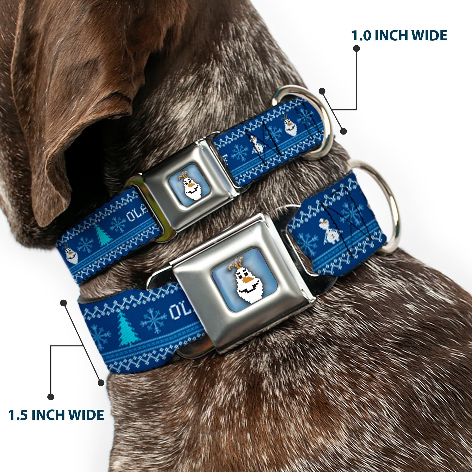 Olaf Face Snowflakes Stitch Full Color Blues White Seatbelt Buckle Collar - Olaf/Snowflakes Stitch Blues/White