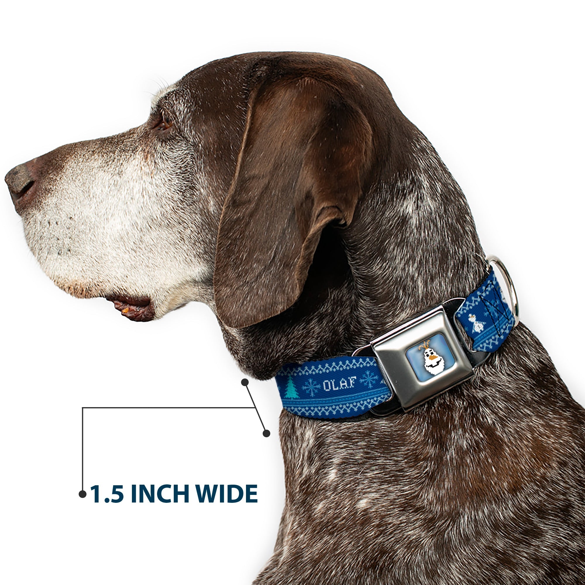 Olaf Face Snowflakes Stitch Full Color Blues White Seatbelt Buckle Collar - Olaf/Snowflakes Stitch Blues/White