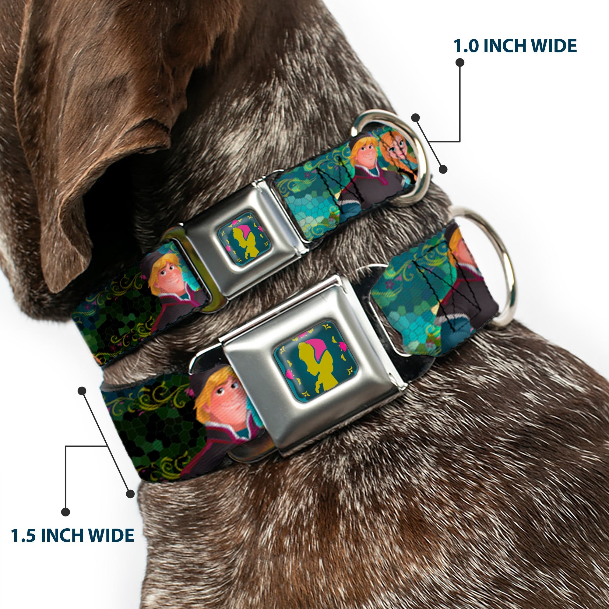 Anna Silhouette Full Color Blues Green Pink Seatbelt Buckle Collar - Anna & Hans/Anna & Kristoff Poses