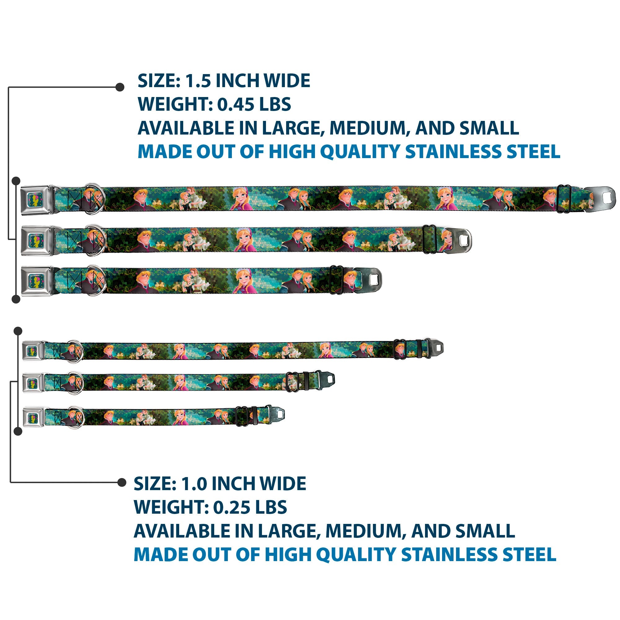 Anna Silhouette Full Color Blues Green Pink Seatbelt Buckle Collar - Anna & Hans/Anna & Kristoff Poses