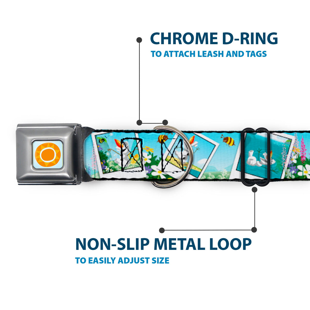 Frozen Sun Full Color Blue/Yellows Seatbelt Buckle Collar - Olaf Summertime Snapshots
