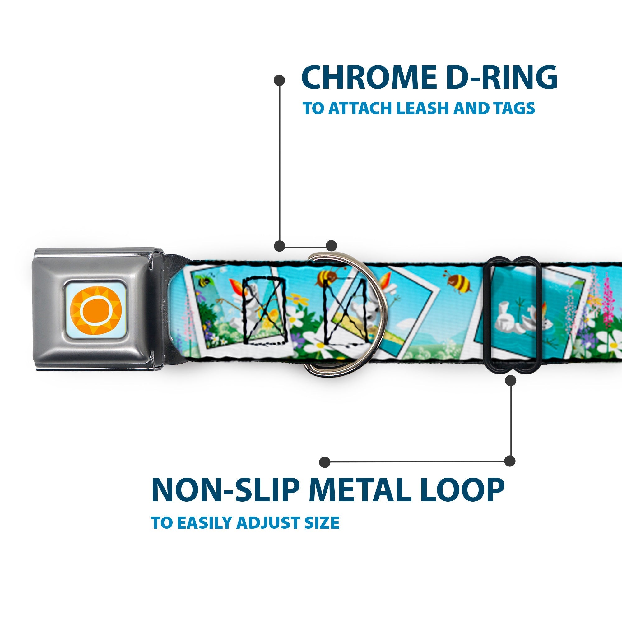 Frozen Sun Full Color Blue/Yellows Seatbelt Buckle Collar - Olaf Summertime Snapshots