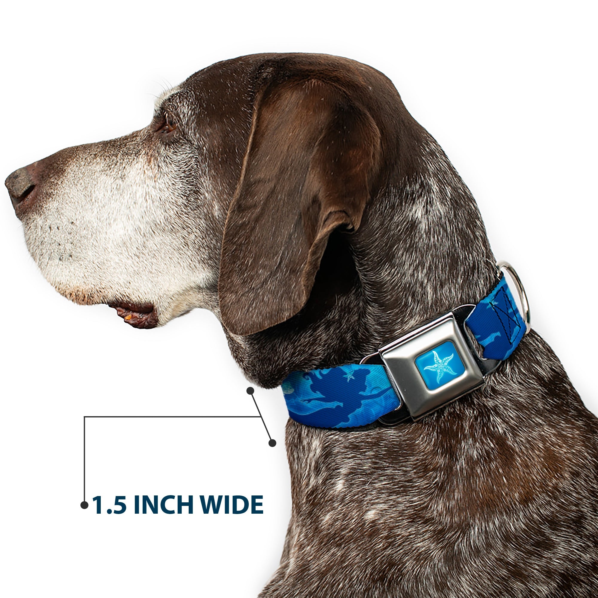 Ariel Daydreaming Full Color Blues Seatbelt Buckle Collar - Ariel Silhouette Poses/Castle Blues