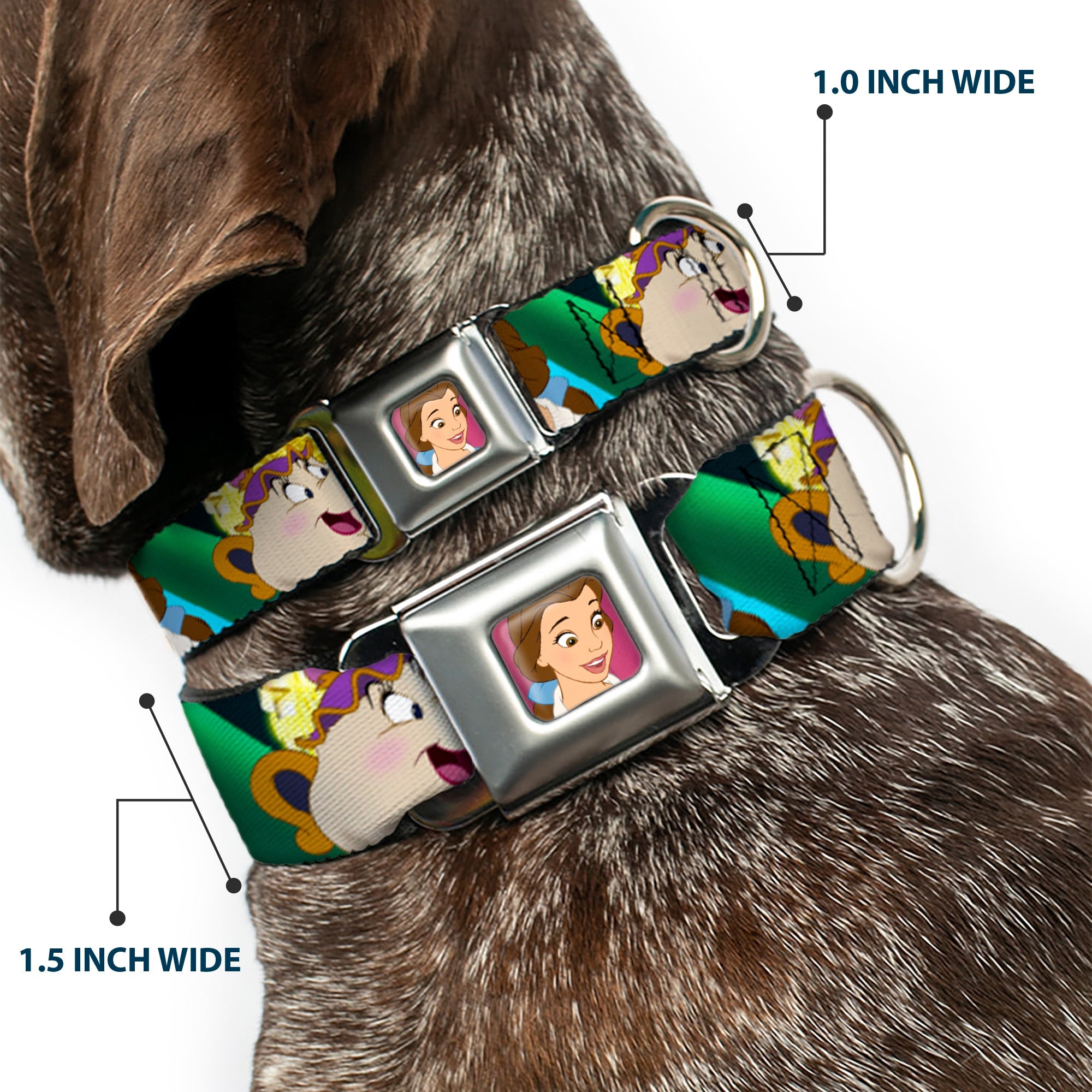 Dog Collar DYEL-Surprised Belle Full Color Pink - Beauty & the Beast Be Our Guest Scenes