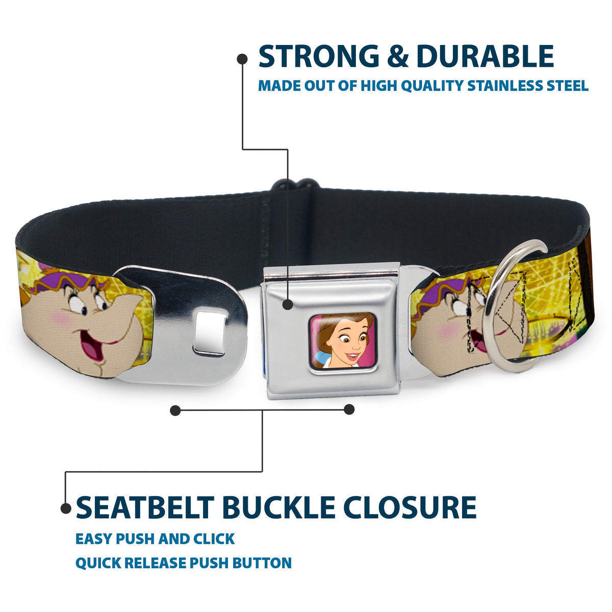 Dog Collar DYEL-Surprised Belle Full Color Pink - Beauty & the Beast Be Our Guest Scenes