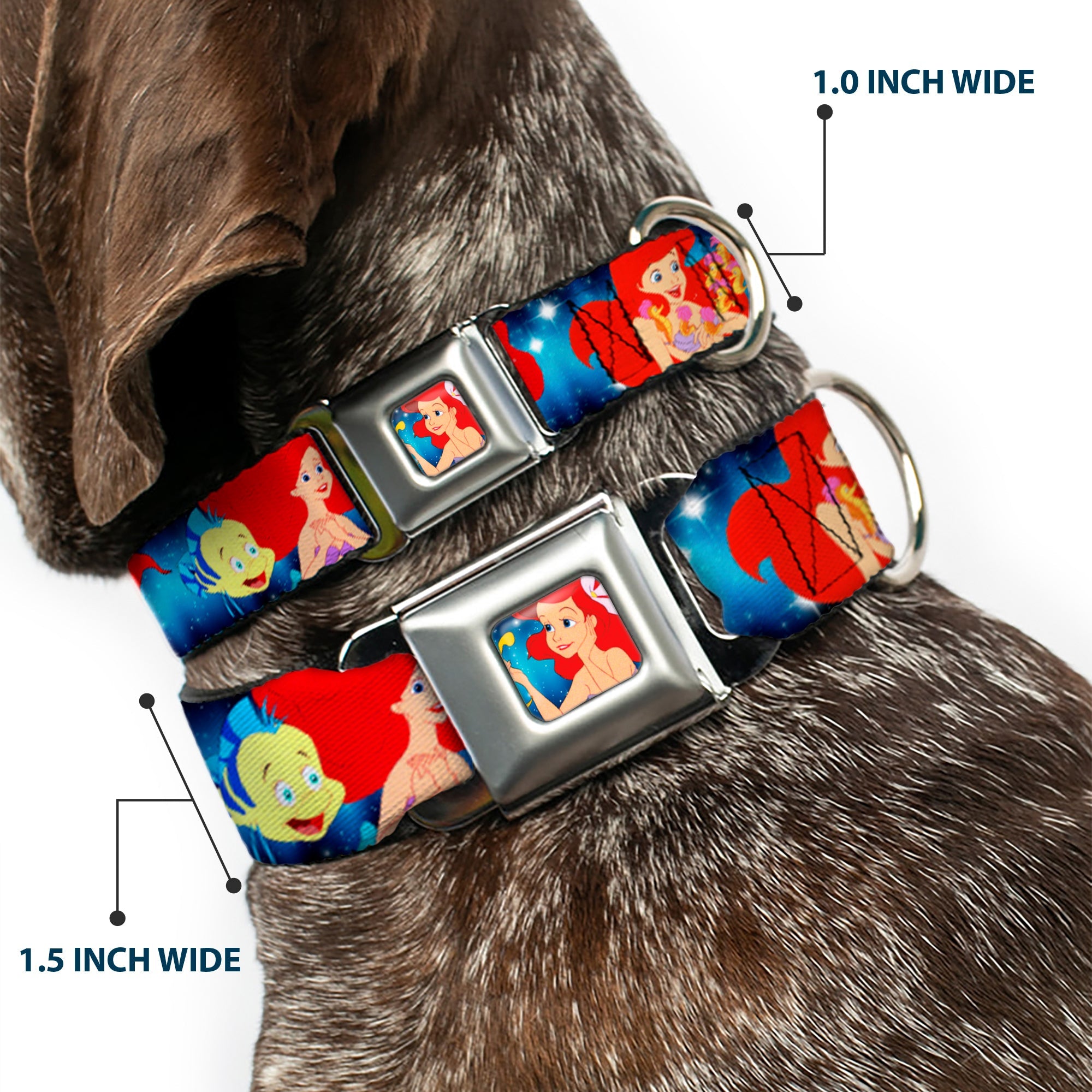 Ariel Daydreaming Full Color Blues Seatbelt Buckle Collar - The Little Mermaid Under the Sea Scenes