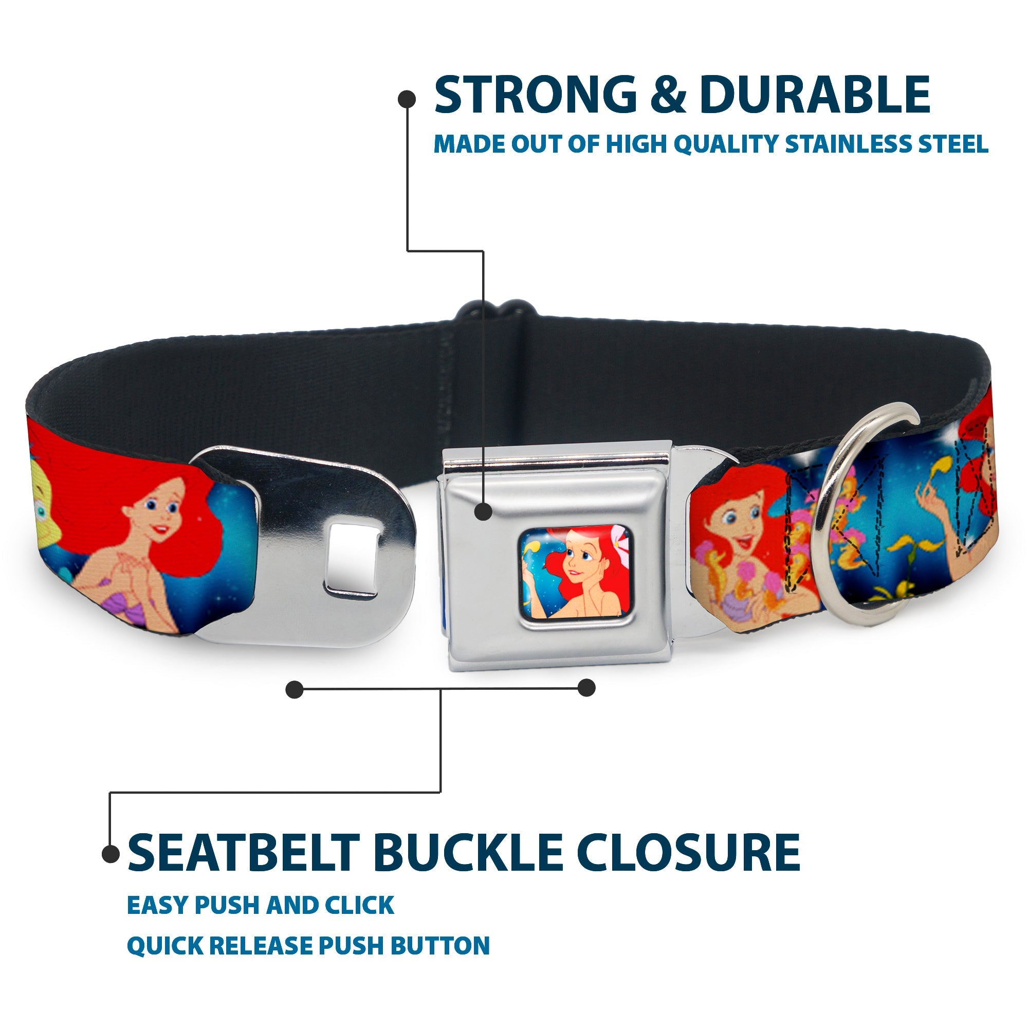 Ariel Daydreaming Full Color Blues Seatbelt Buckle Collar - The Little Mermaid Under the Sea Scenes