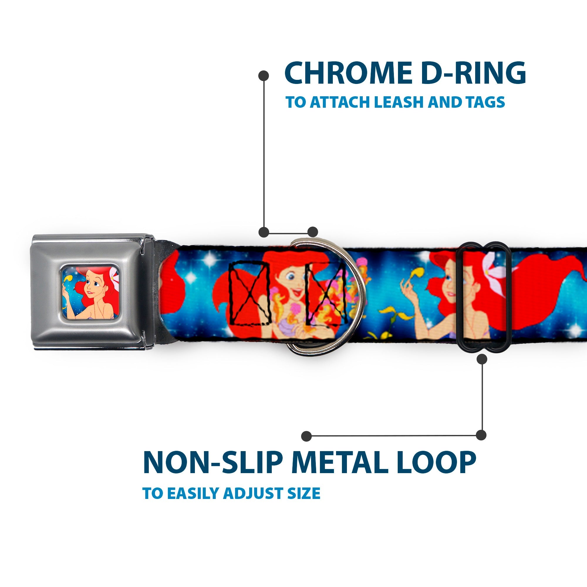 Ariel Daydreaming Full Color Blues Seatbelt Buckle Collar - The Little Mermaid Under the Sea Scenes