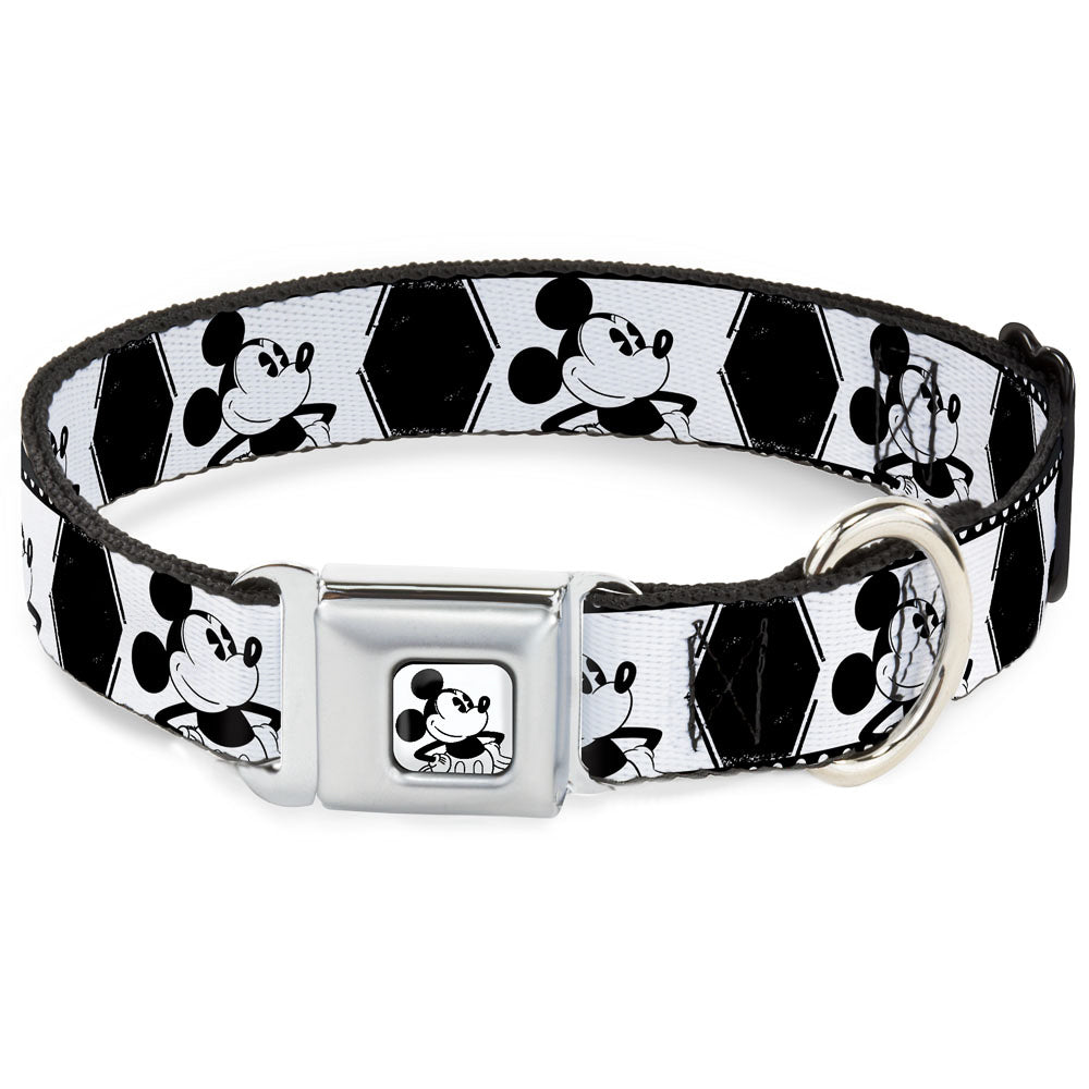 Mickey Standing Full Color White/Black Seatbelt Buckle Collar - Mickey Standing Pose Film Strip White/Black