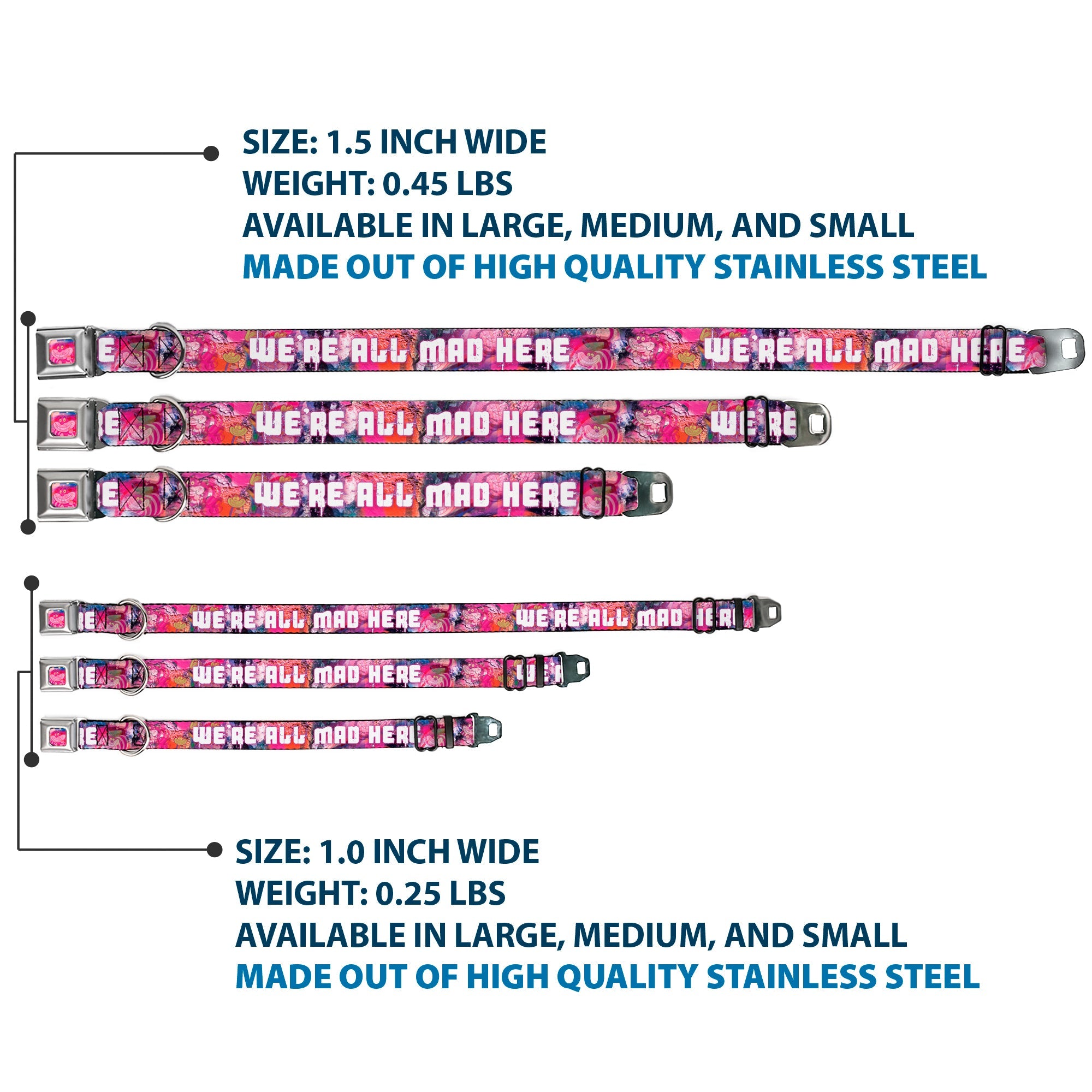 Transparent Cheshire Cat Face Full Color Seatbelt Buckle Collar - Transparent Cheshire Cat Poses WERE ALL MAD HERE