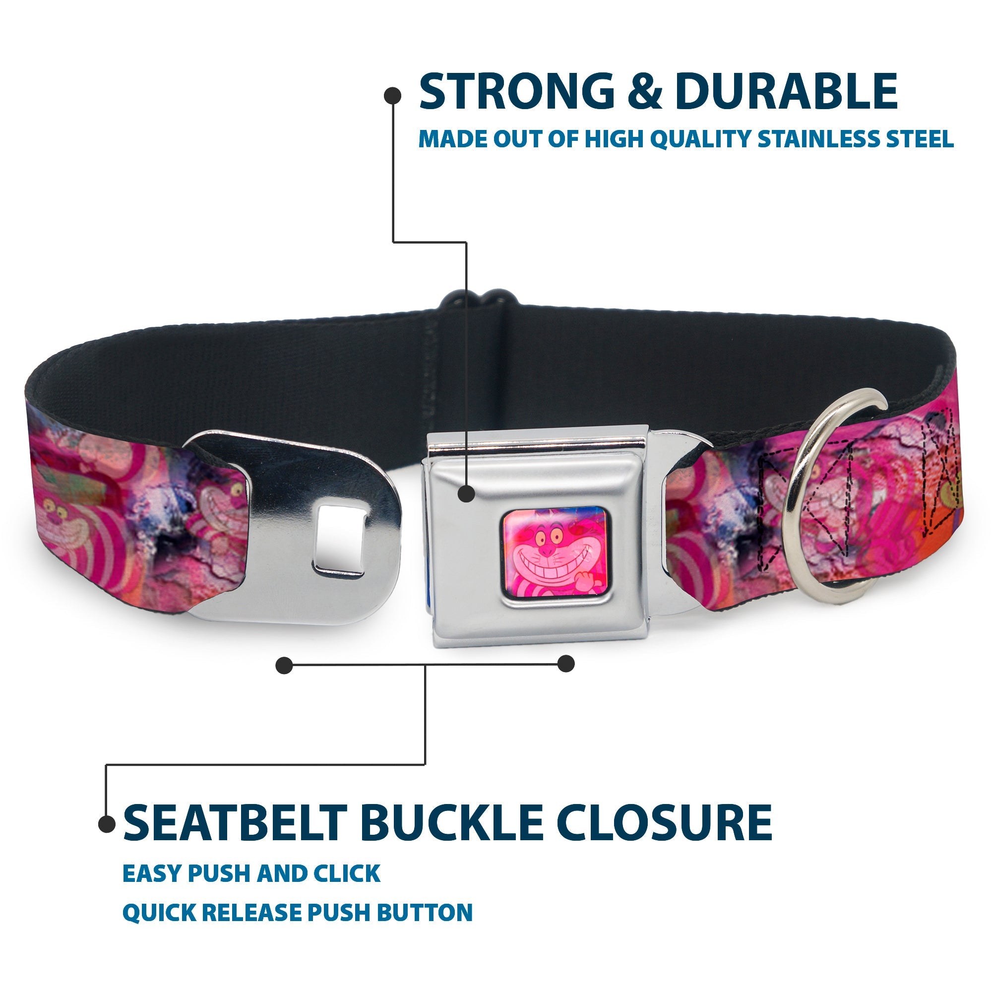 Transparent Cheshire Cat Face Full Color Seatbelt Buckle Collar - Transparent Cheshire Cat Poses WERE ALL MAD HERE
