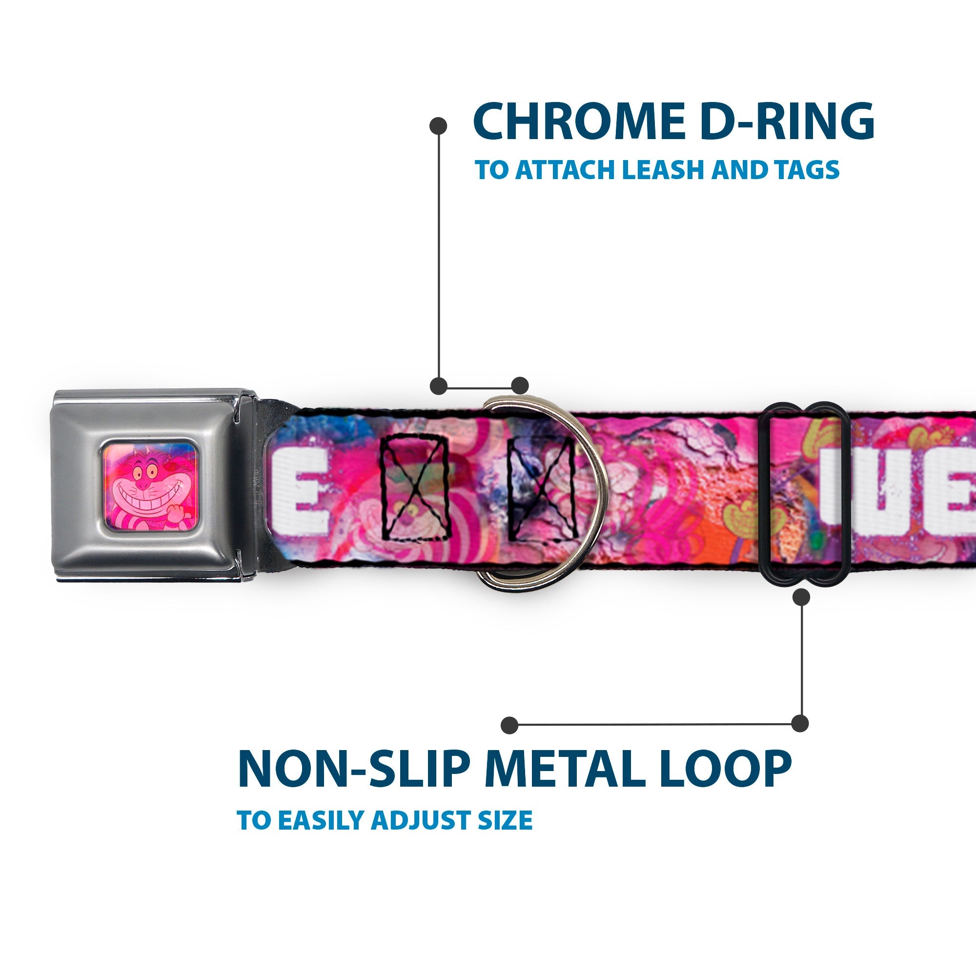 Transparent Cheshire Cat Face Full Color Seatbelt Buckle Collar - Transparent Cheshire Cat Poses WERE ALL MAD HERE