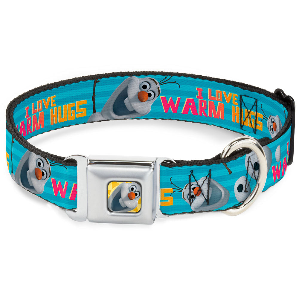 Olaf Face Frozen Sun Full Color Seatbelt Buckle Collar - Olaf Pose I LOVE WARM HUGS Stripe Blues