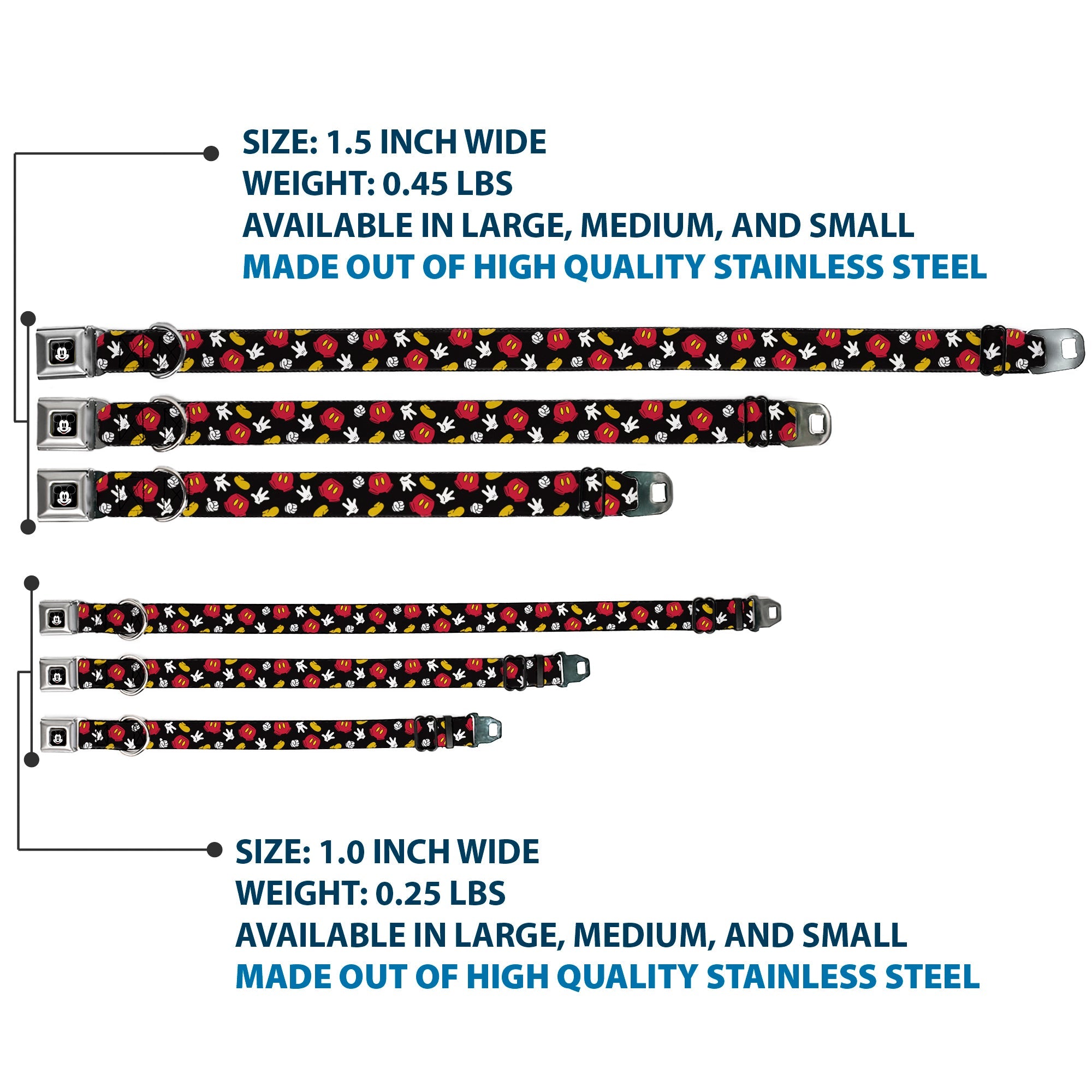 Mickey Mouse Face Full Color Black Seatbelt Buckle Collar - Mickey Mouse Costume Elements Scattered Black