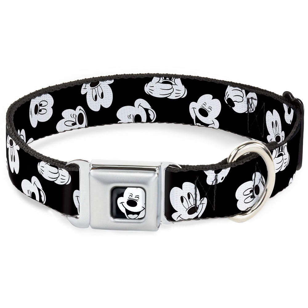 Mickey Mouse Face2 CLOSE-UP Full Color Black White Seatbelt Buckle Collar - Mickey Mouse Expressions Scattered Black/White