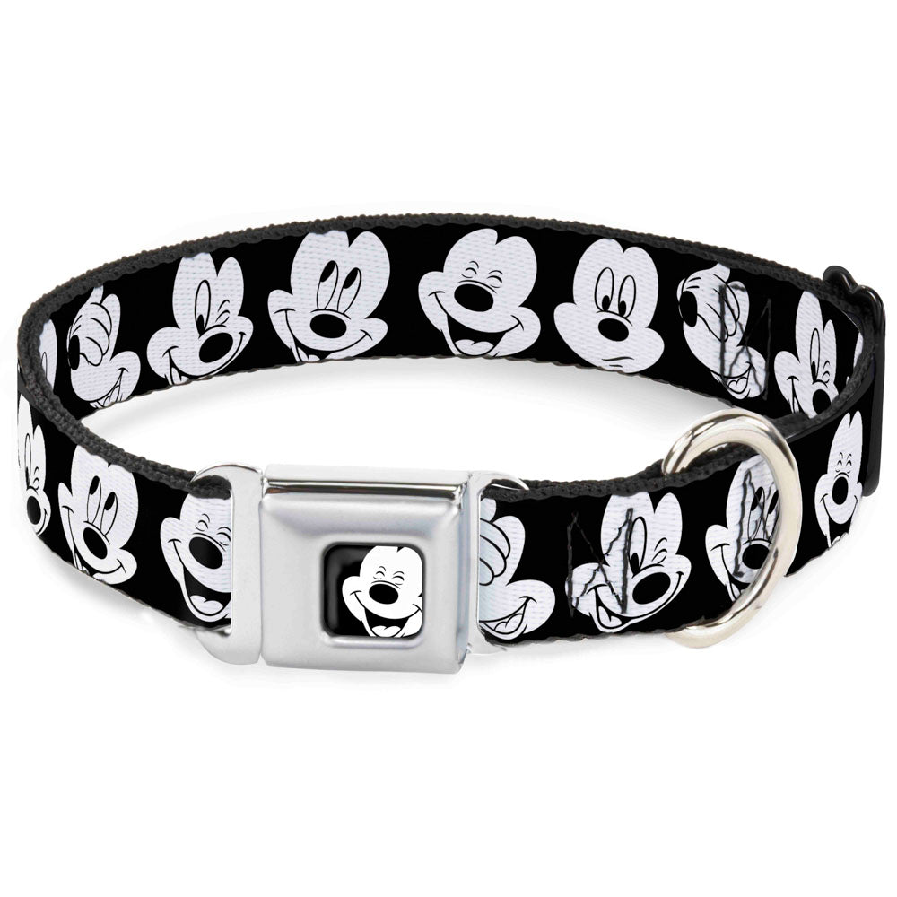 Mickey Mouse Face3 CLOSE-UP Full Color Black/White Seatbelt Buckle Collar - Mickey Mouse Expressions CLOSE-UP Black/White