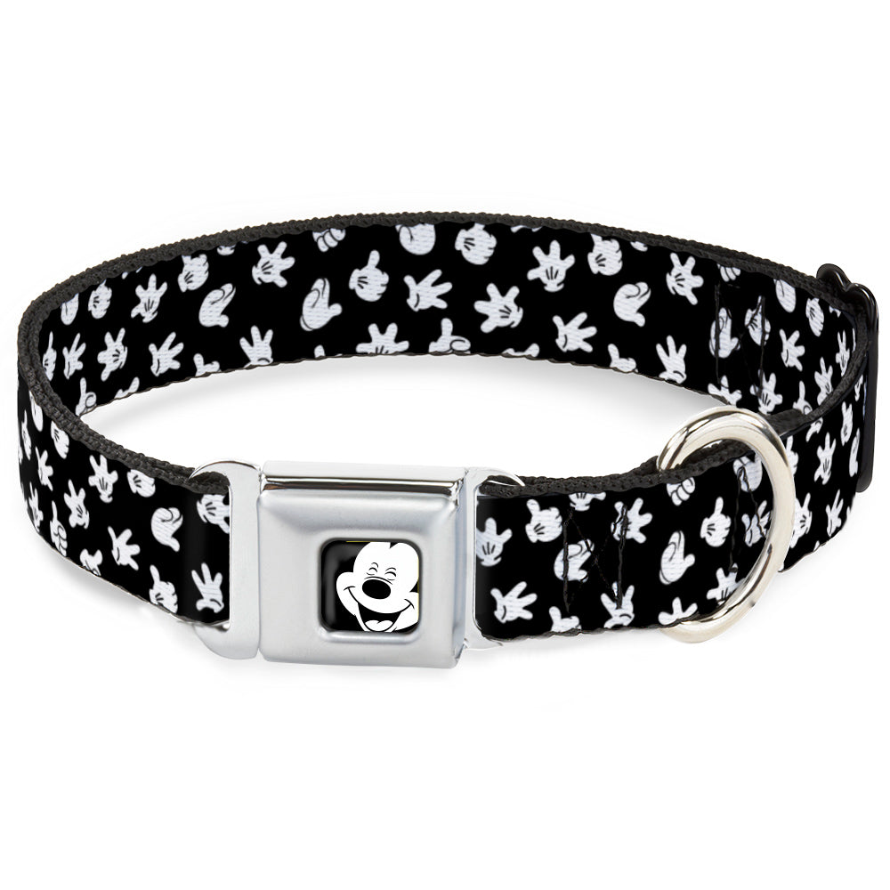 Mickey Mouse Face3 CLOSE-UP Full Color Black/White Seatbelt Buckle Collar - Mickey Mouse Hand Gestures Scattered Black/White