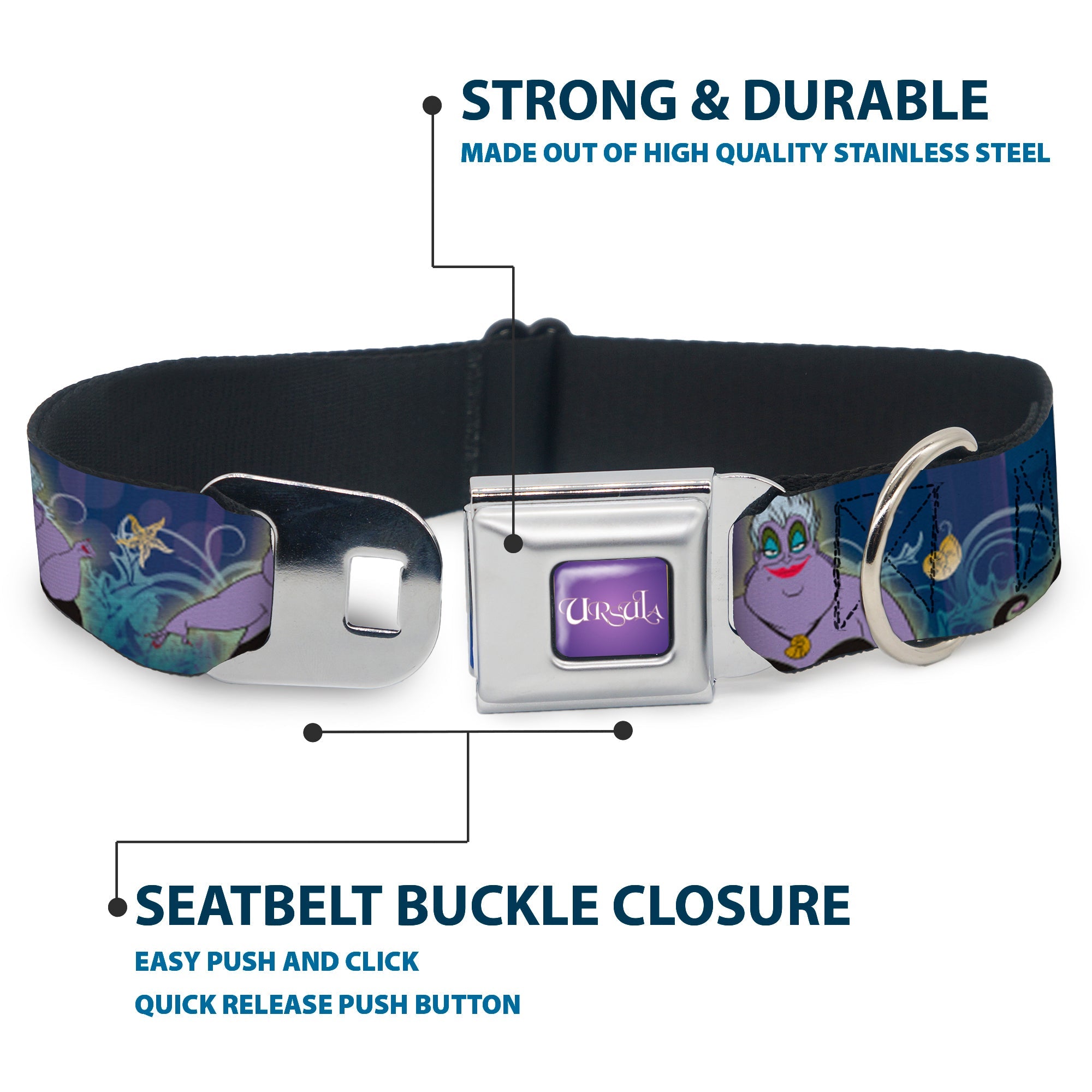 URSULA Full Color Purple-Fade/White Seatbelt Buckle Collar - Ursula 4-Poses/Shells/Ivy/Bubbles Purples/Blues