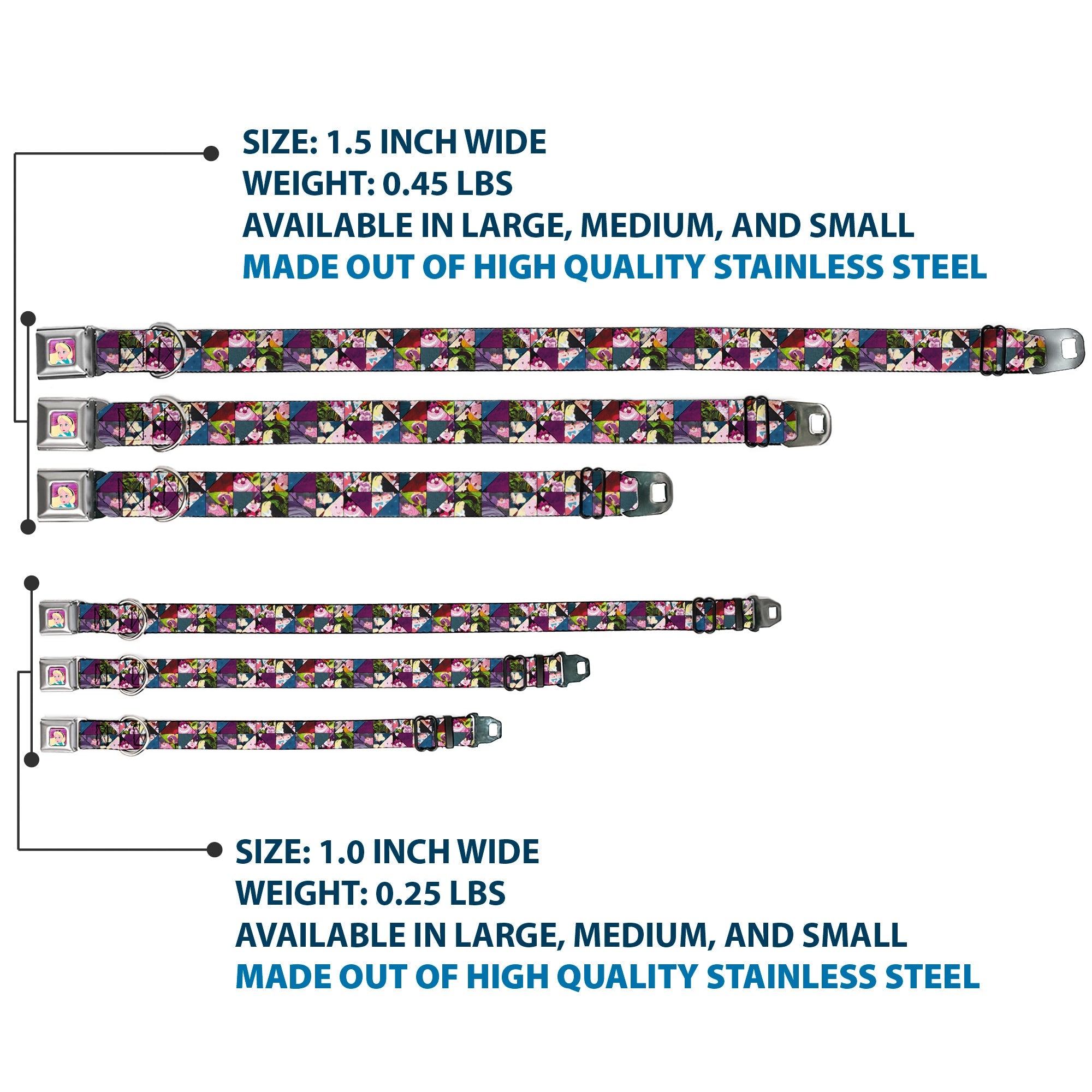 Alice/Cards Full Color Pinks Seatbelt Buckle Collar - Alice in Wonderland Kaleidoscope Scenes