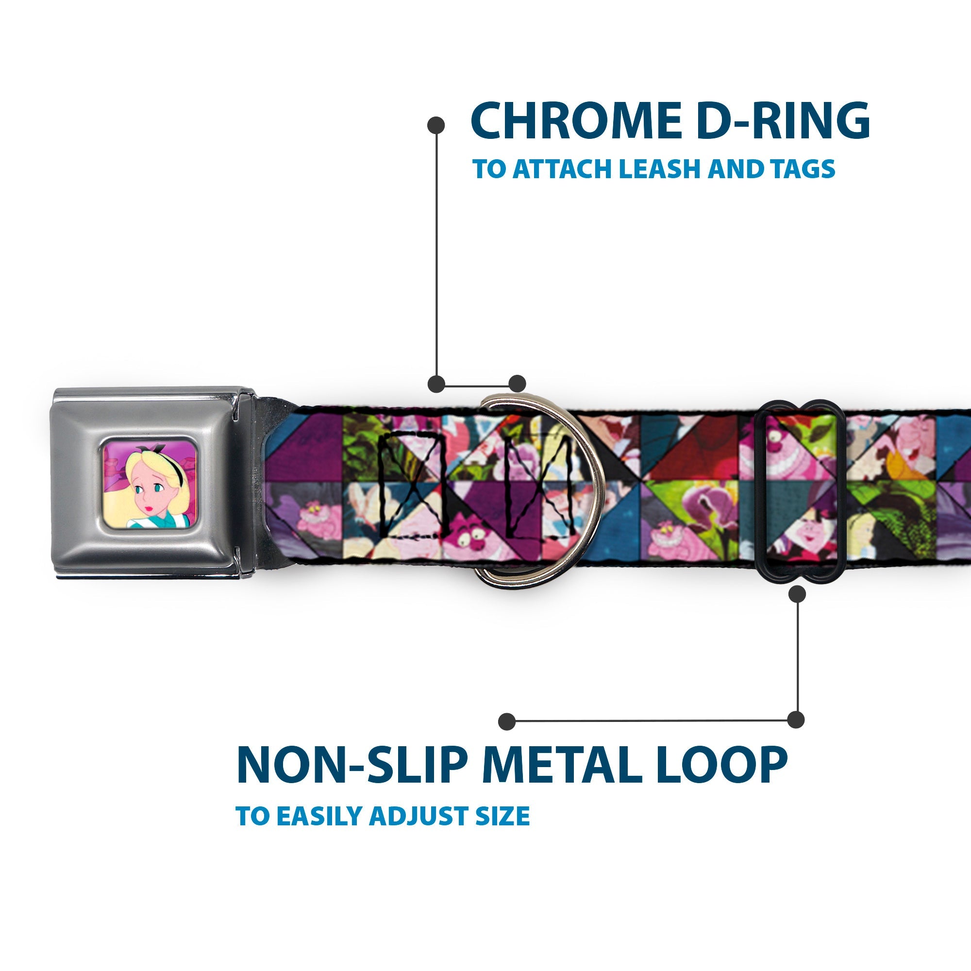 Alice/Cards Full Color Pinks Seatbelt Buckle Collar - Alice in Wonderland Kaleidoscope Scenes
