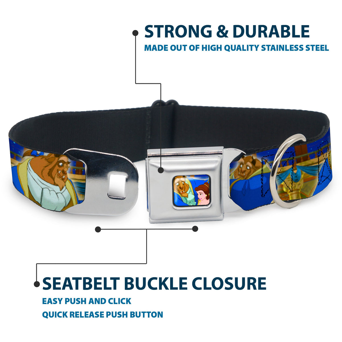 Beast & Belle Ball Scene Glow Full Color Seatbelt Buckle Collar - Beast & Belle Ball Scene Poses