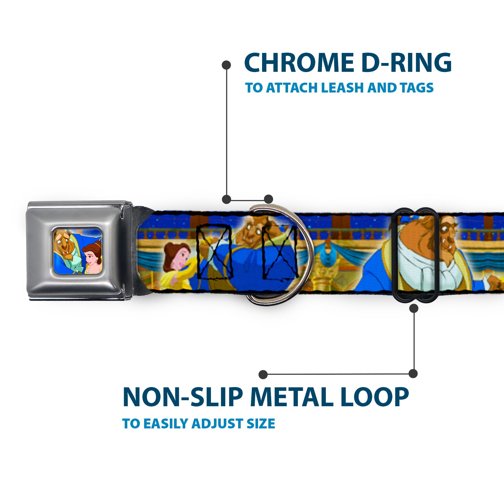 Beast & Belle Ball Scene Glow Full Color Seatbelt Buckle Collar - Beast & Belle Ball Scene Poses