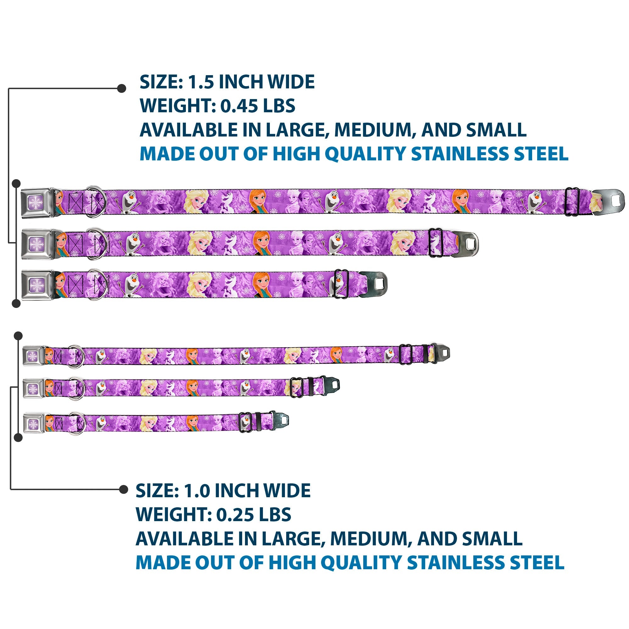 Snowflake Full Color Purple White Seatbelt Buckle Collar - Frozen Anna/Elsa/Olaf Poses/Scenes Purples