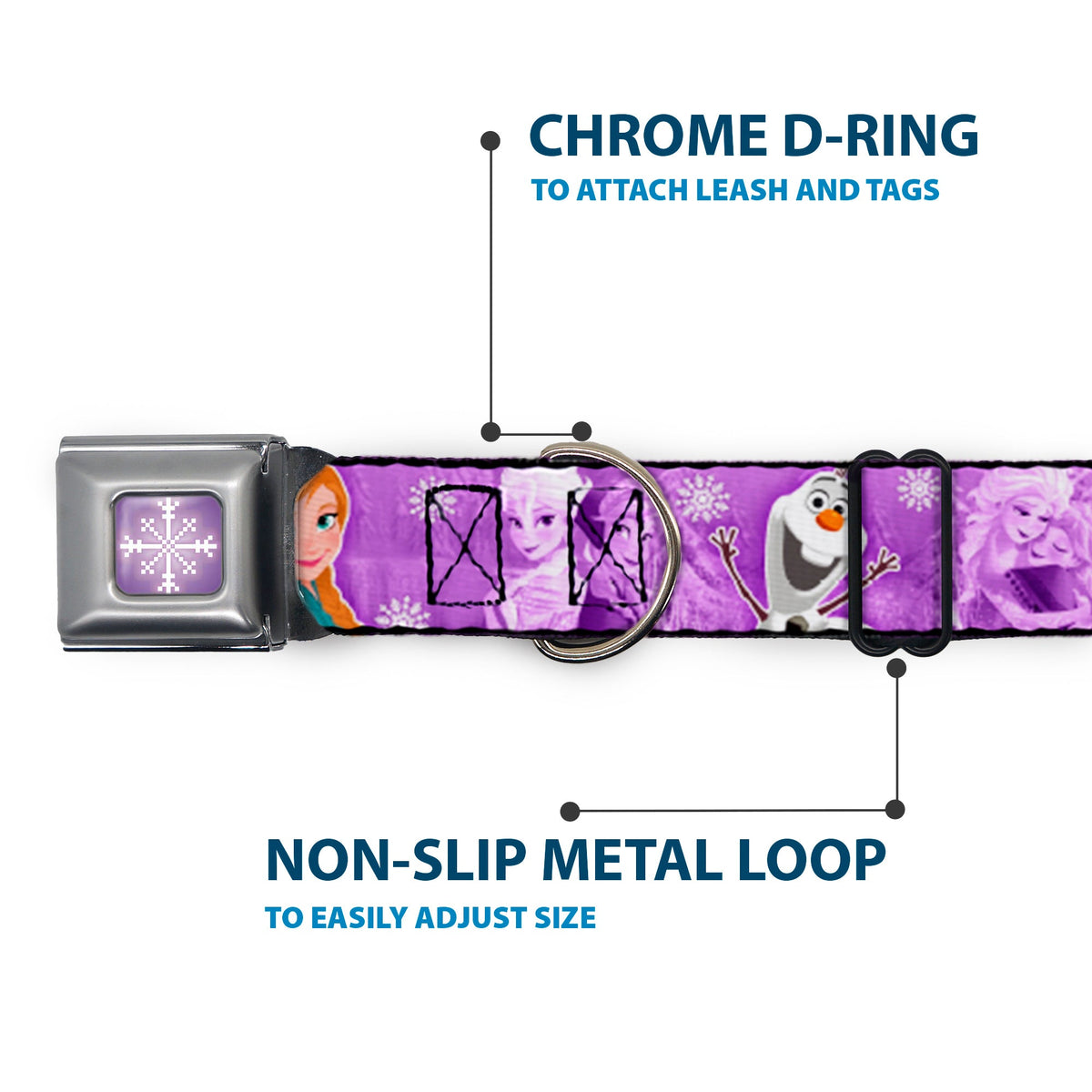 Snowflake Full Color Purple White Seatbelt Buckle Collar - Frozen Anna/Elsa/Olaf Poses/Scenes Purples