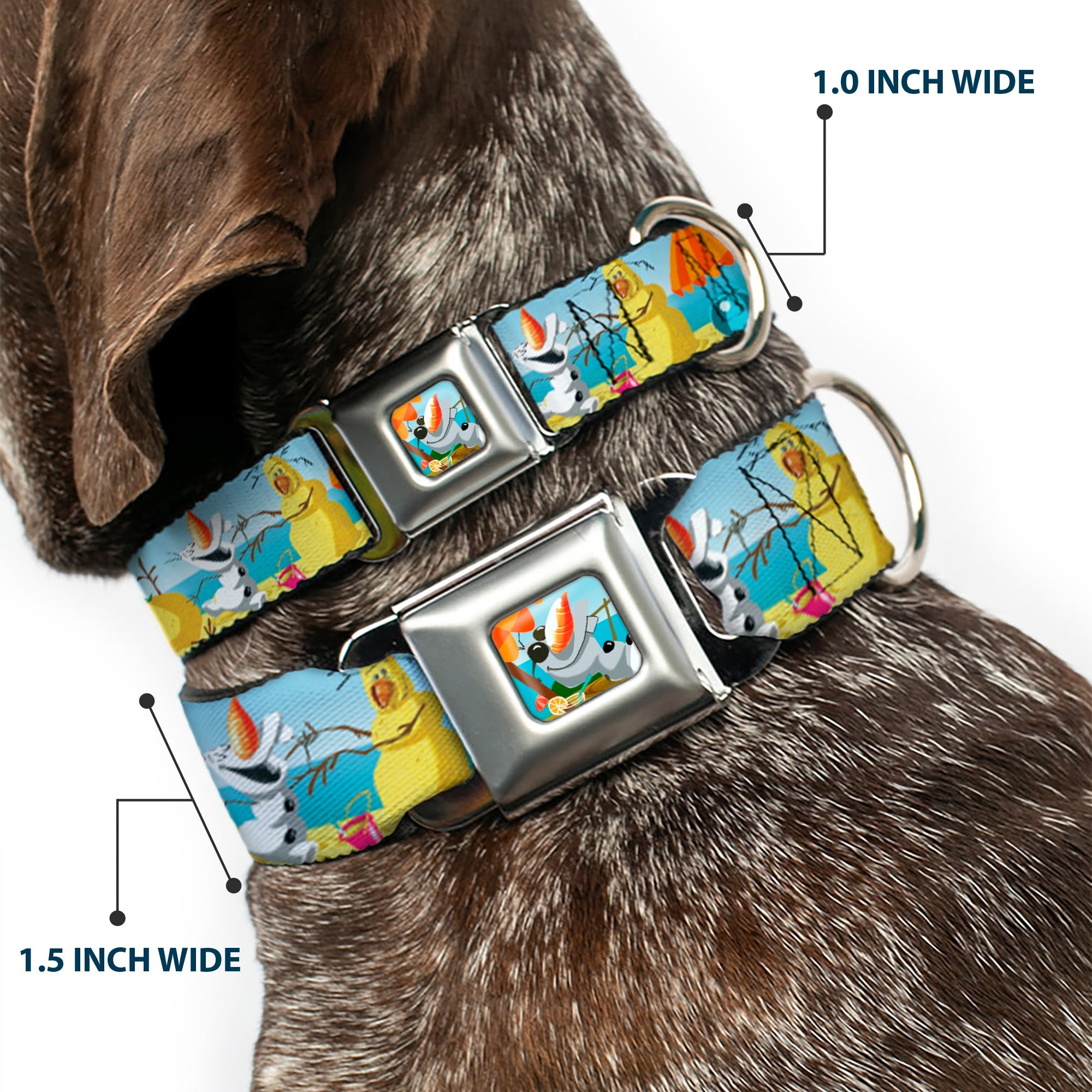 Olaf Tanning Pose Full Color Seatbelt Buckle Collar - Olaf Summertime Beach Scenes