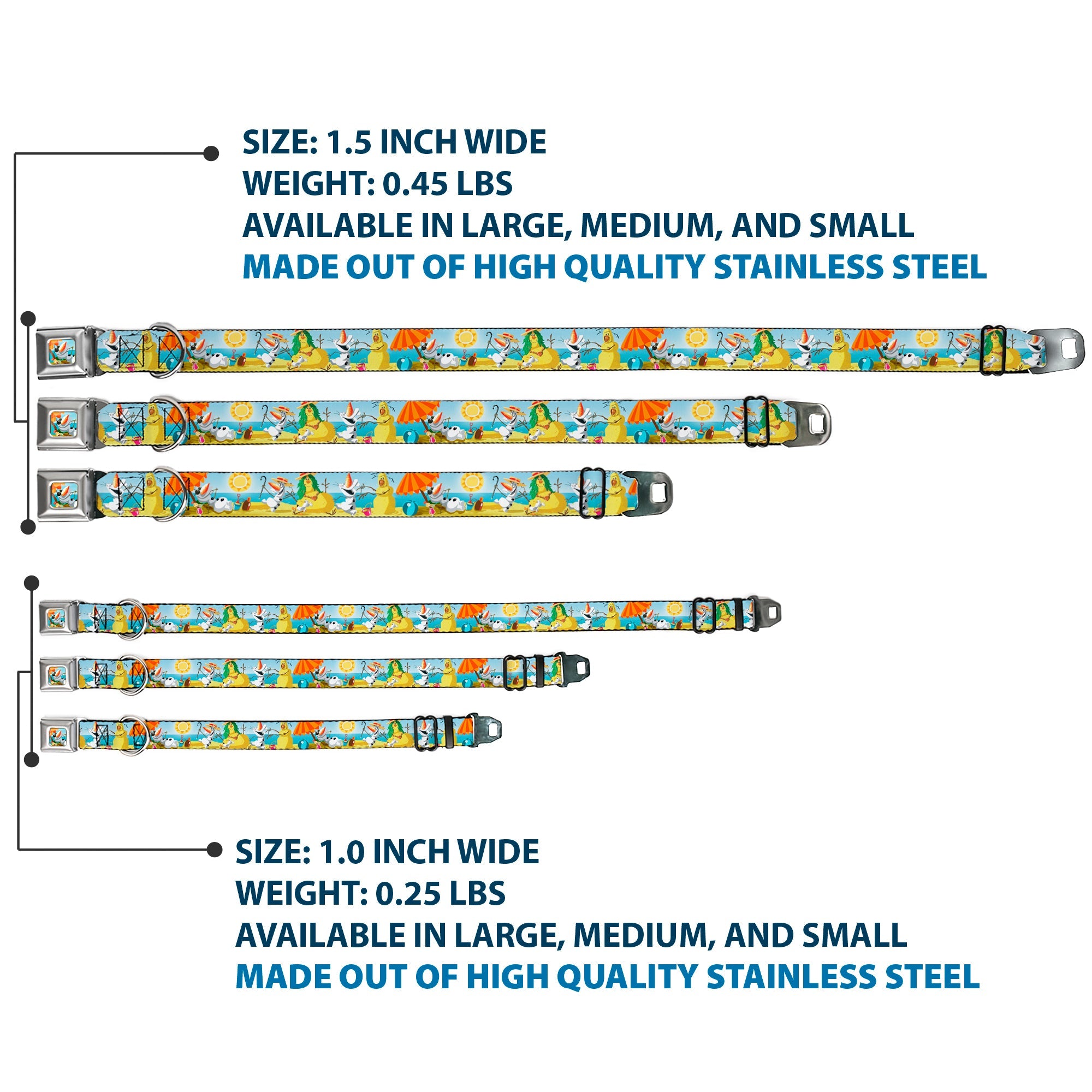 Olaf Tanning Pose Full Color Seatbelt Buckle Collar - Olaf Summertime Beach Scenes