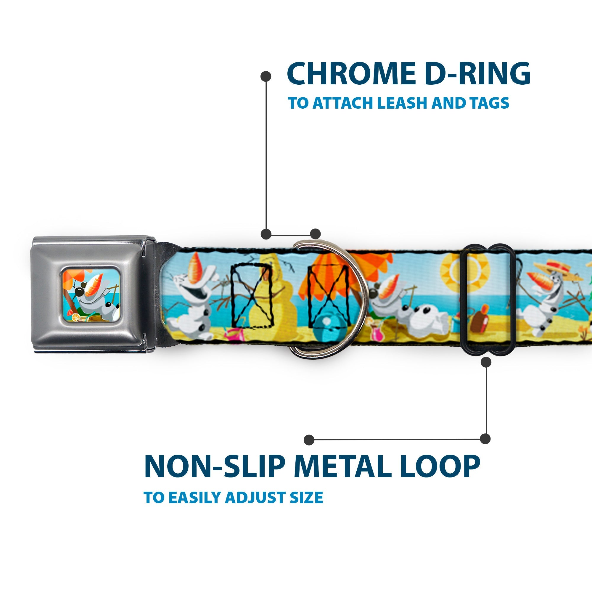 Olaf Tanning Pose Full Color Seatbelt Buckle Collar - Olaf Summertime Beach Scenes