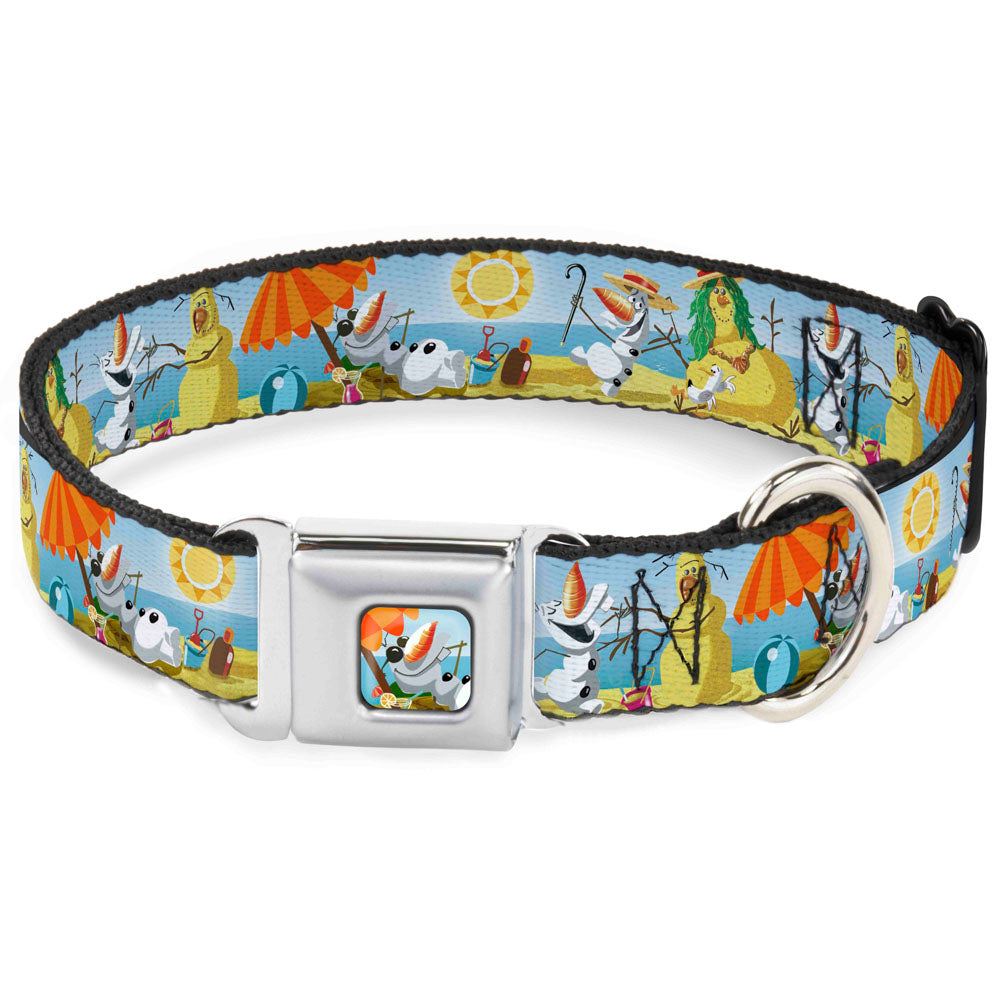 Olaf Tanning Pose Full Color Seatbelt Buckle Collar - Olaf Summertime Beach Scenes