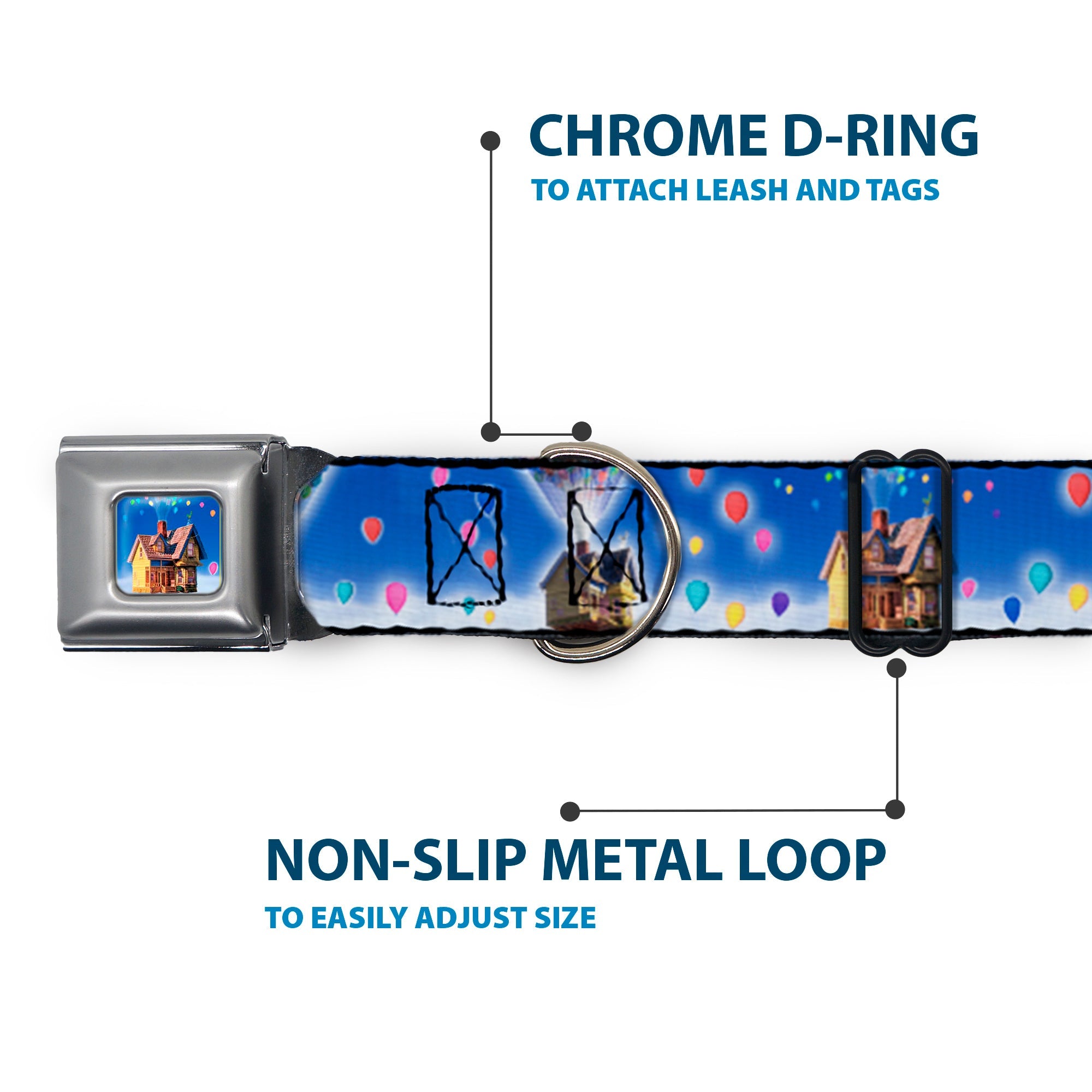 Flying House w/Balloons Full Color Seatbelt Buckle Collar - Up Carl on Porch/Flying House/Balloons