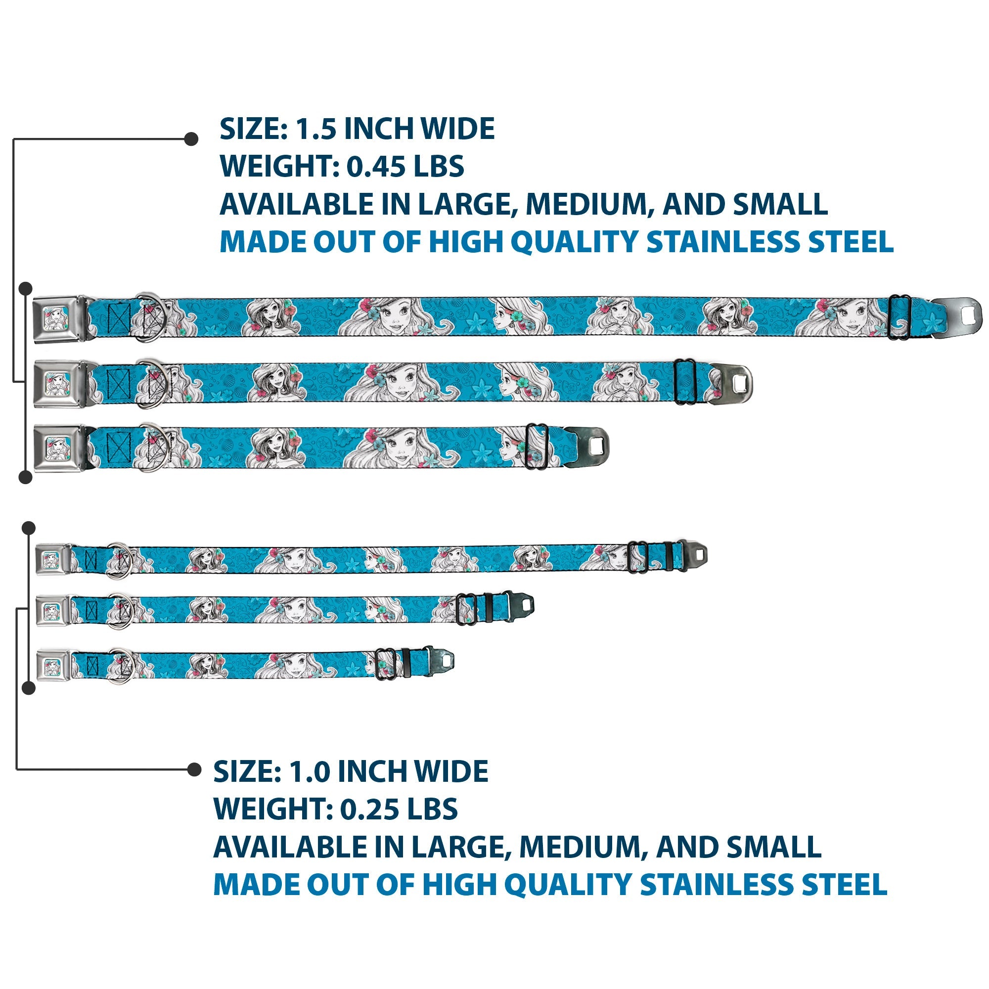 Ariel Sketch2 Pose Full Color Blue Seatbelt Buckle Collar - Ariel Poses/Shells Sketch Blue/White